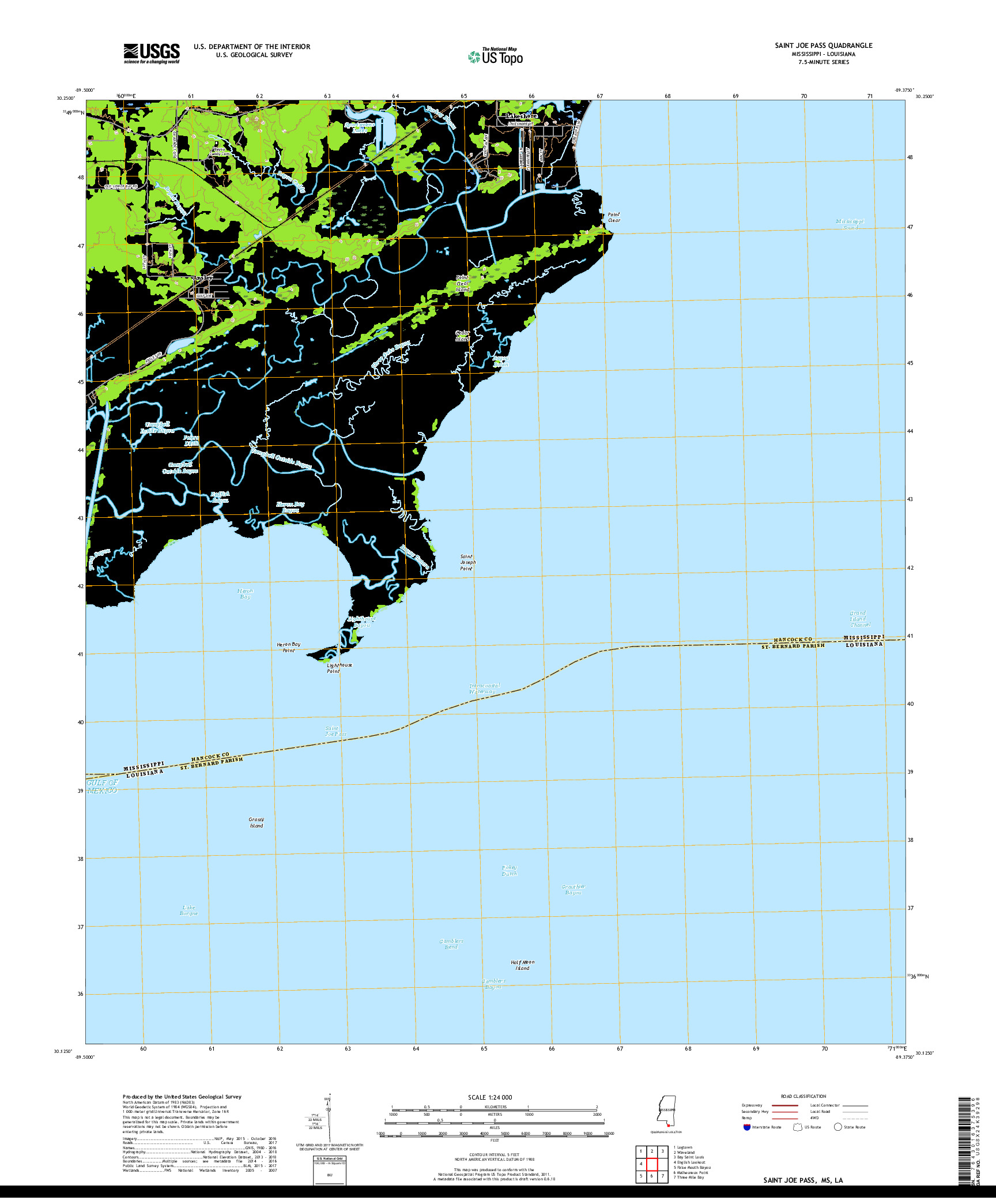 USGS US TOPO 7.5-MINUTE MAP FOR SAINT JOE PASS, MS,LA 2018