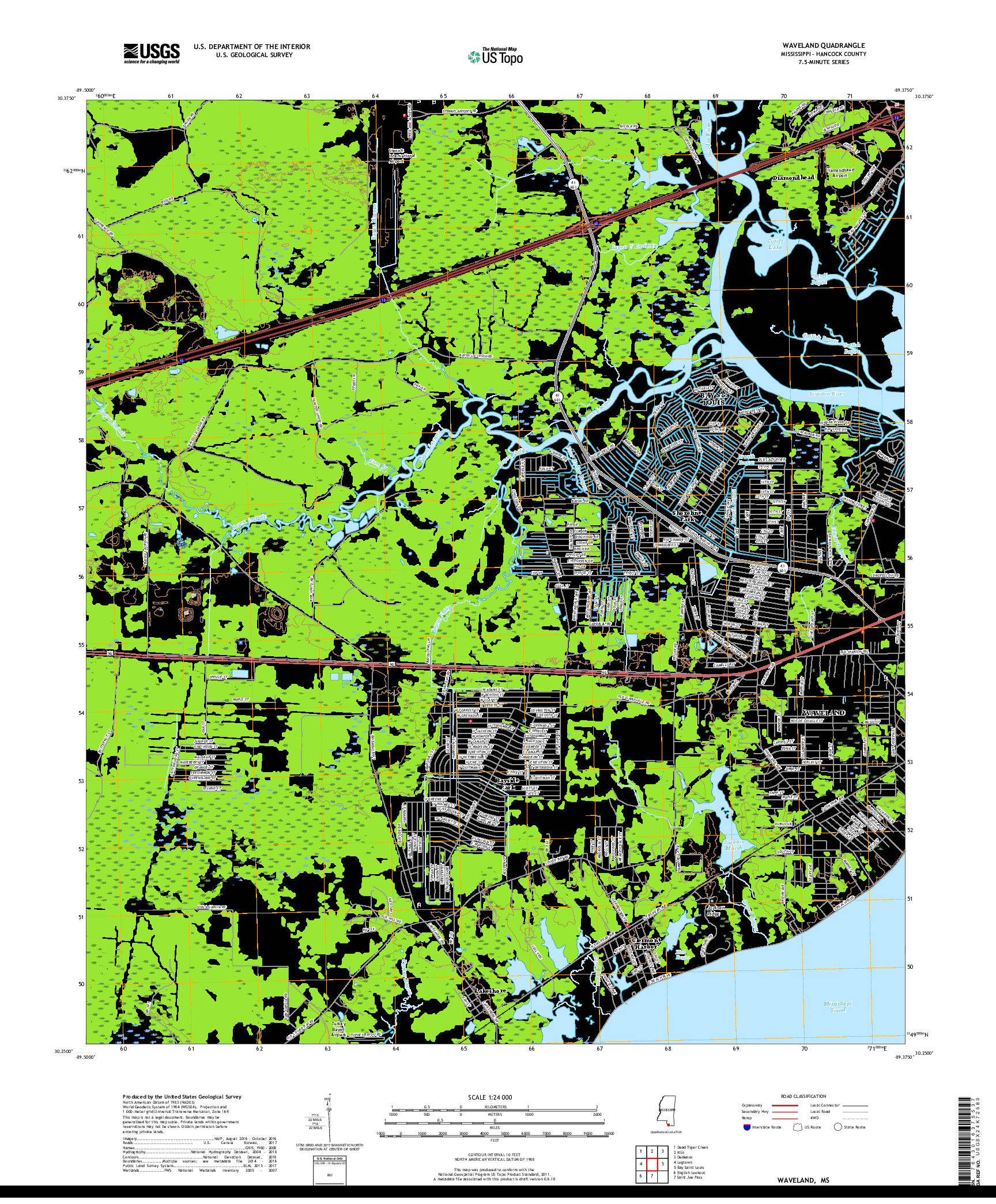 USGS US TOPO 7.5-MINUTE MAP FOR WAVELAND, MS 2018