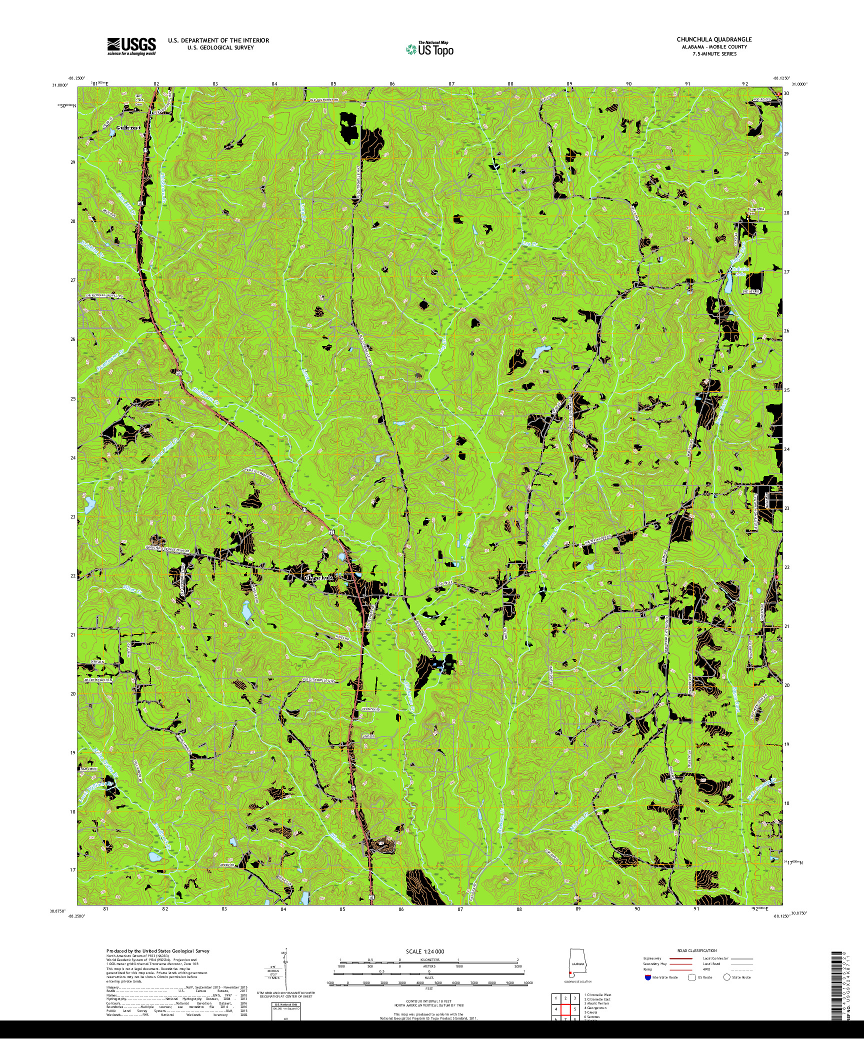 USGS US TOPO 7.5-MINUTE MAP FOR CHUNCHULA, AL 2018