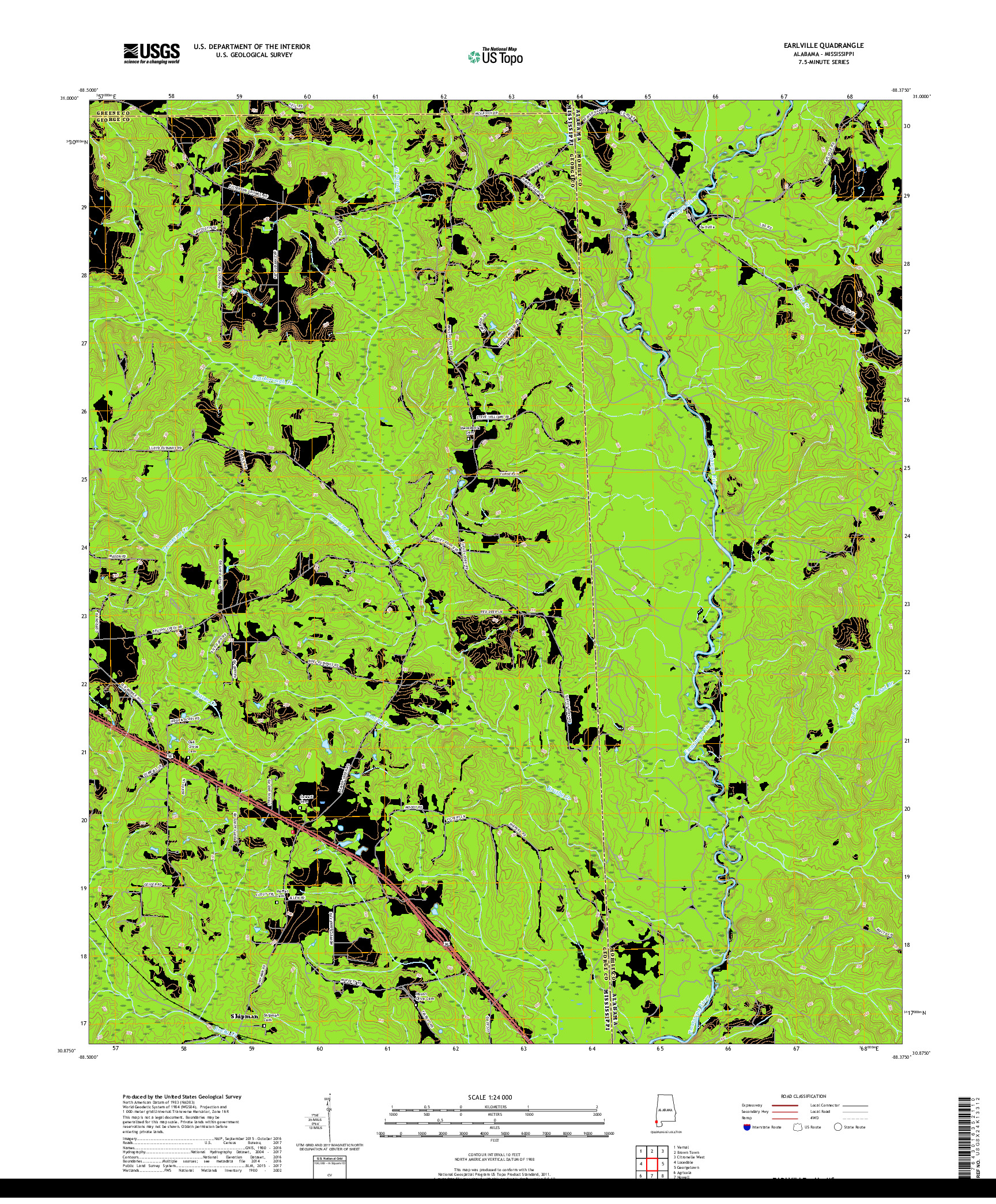 USGS US TOPO 7.5-MINUTE MAP FOR EARLVILLE, AL,MS 2018