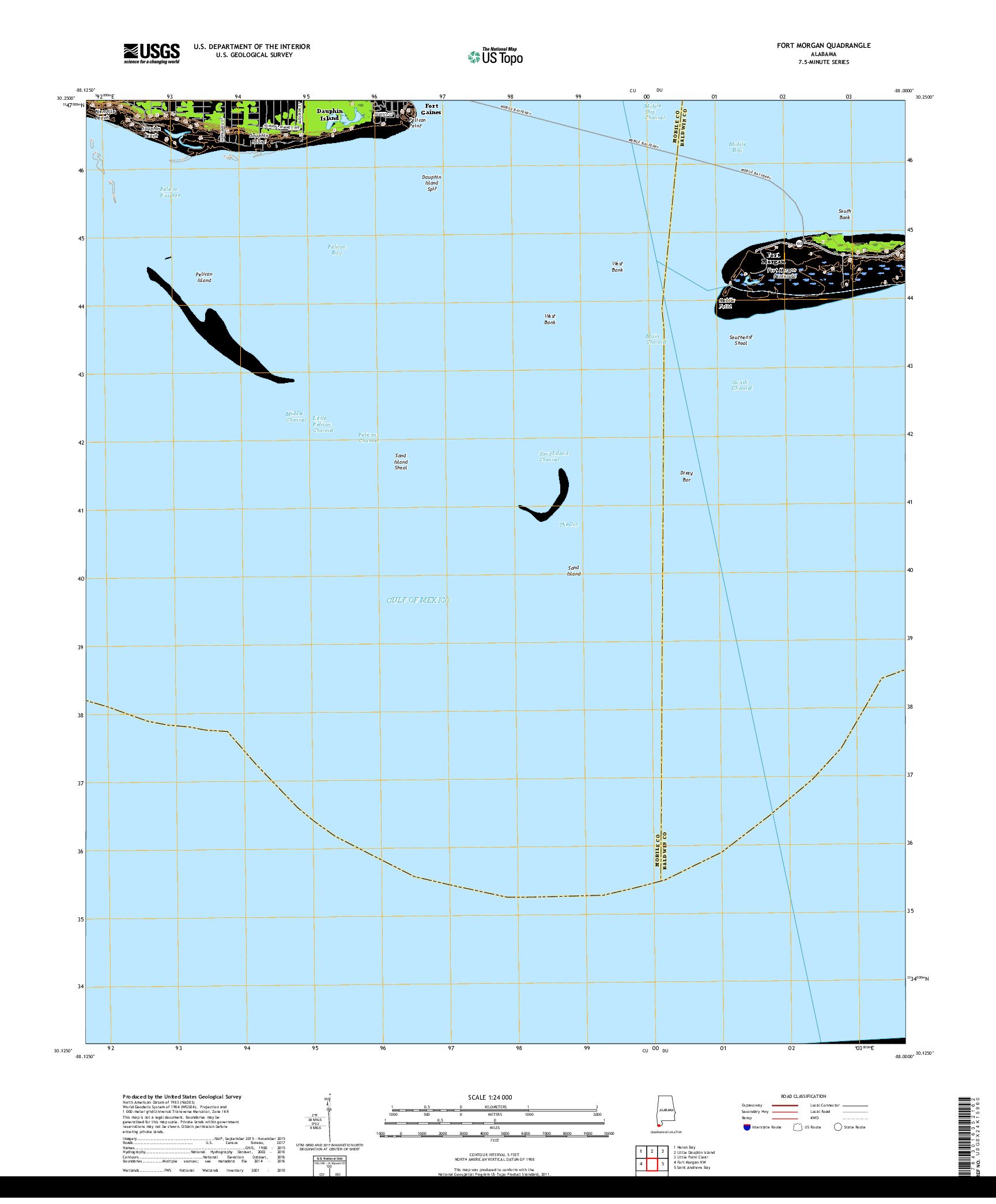 USGS US TOPO 7.5-MINUTE MAP FOR FORT MORGAN, AL 2018