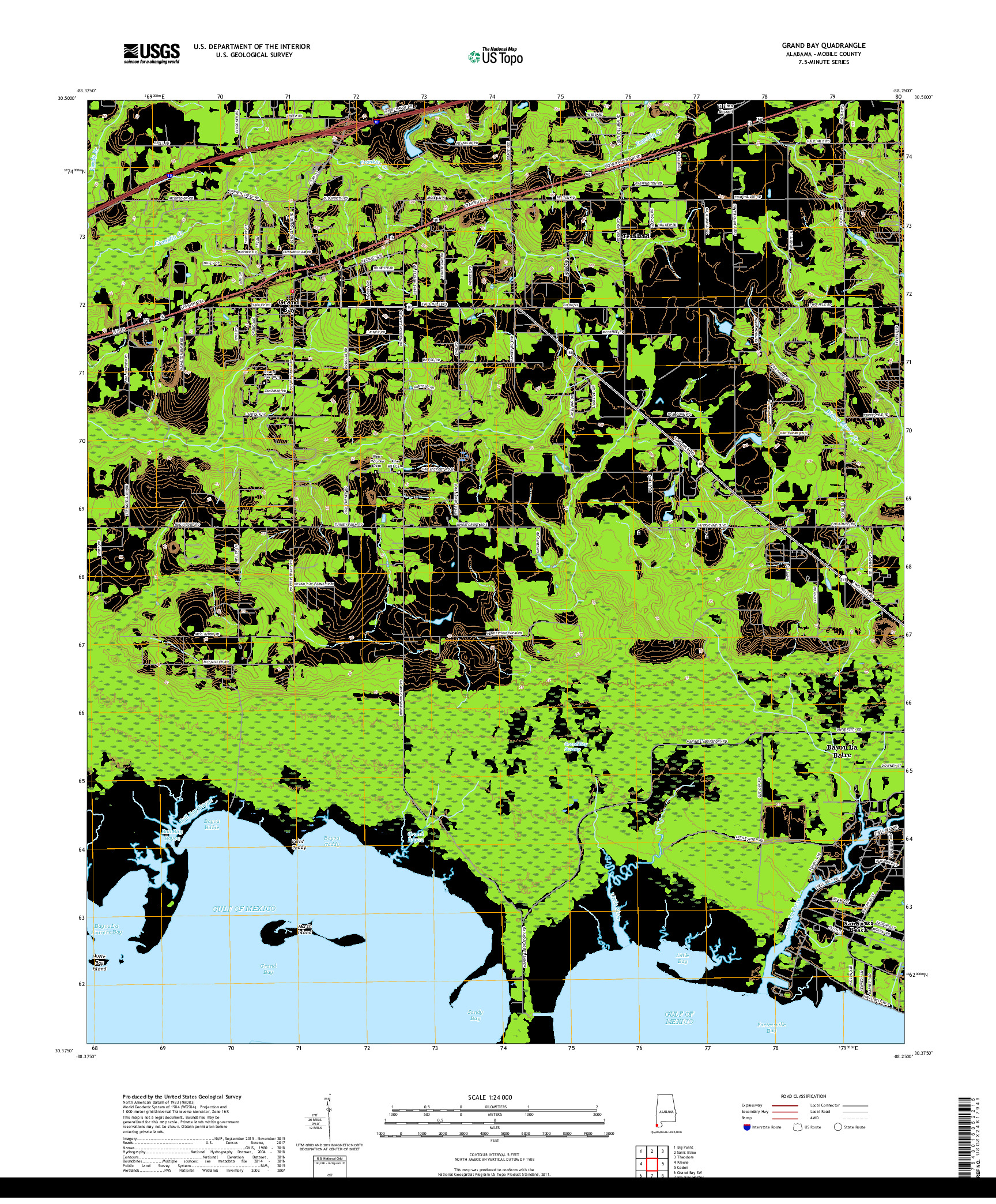 USGS US TOPO 7.5-MINUTE MAP FOR GRAND BAY, AL 2018