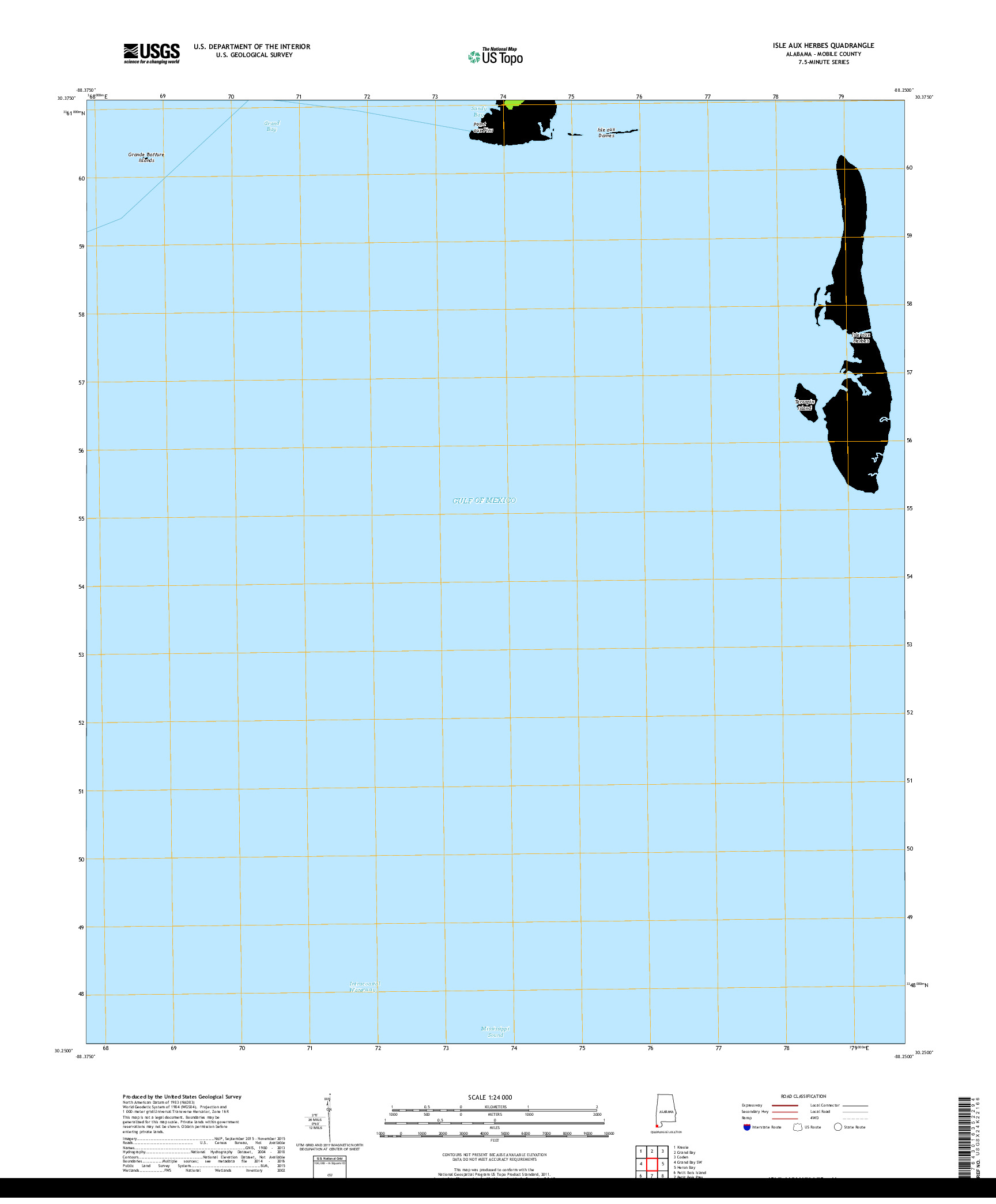 USGS US TOPO 7.5-MINUTE MAP FOR ISLE AUX HERBES, AL 2018