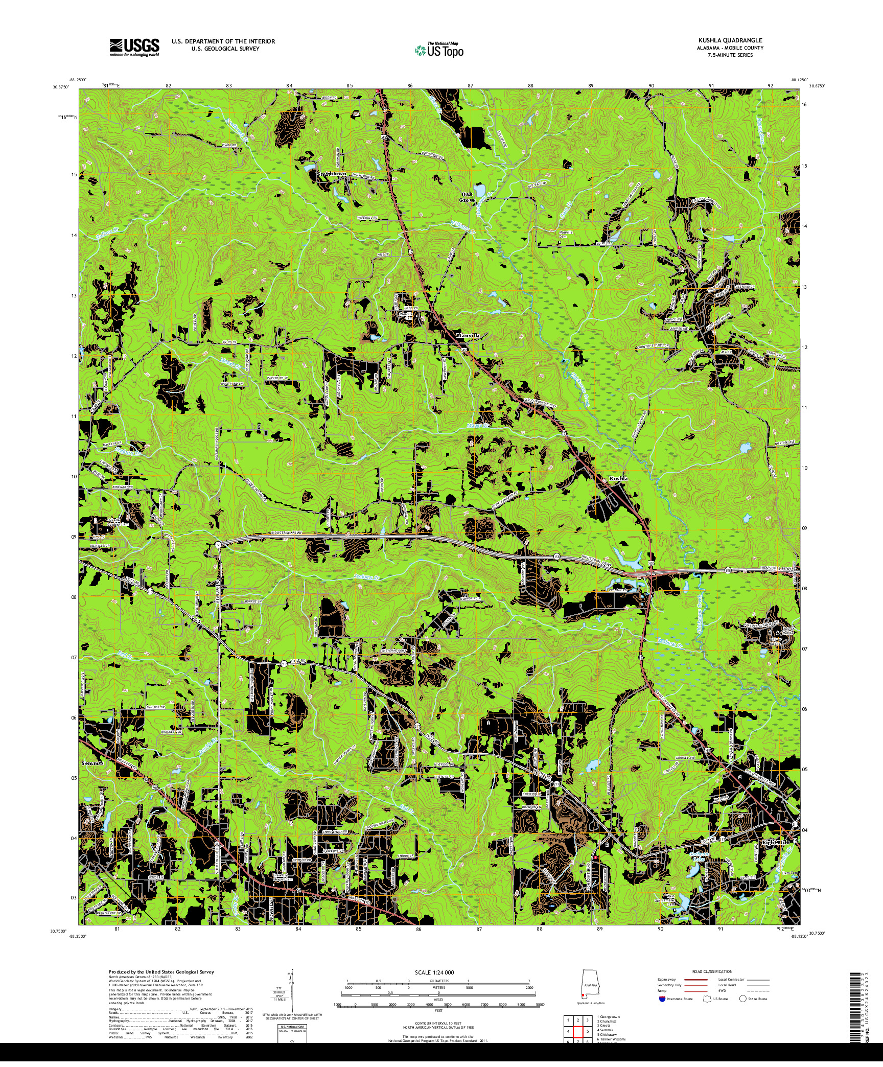 USGS US TOPO 7.5-MINUTE MAP FOR KUSHLA, AL 2018