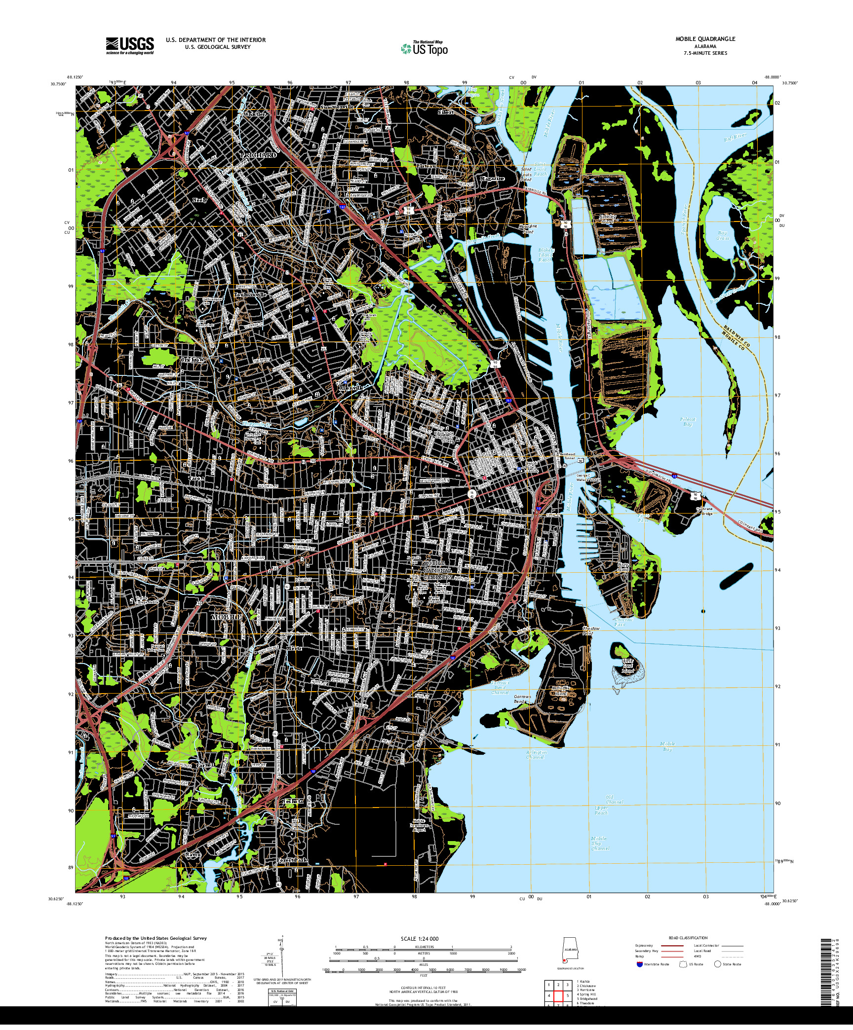 USGS US TOPO 7.5-MINUTE MAP FOR MOBILE, AL 2018