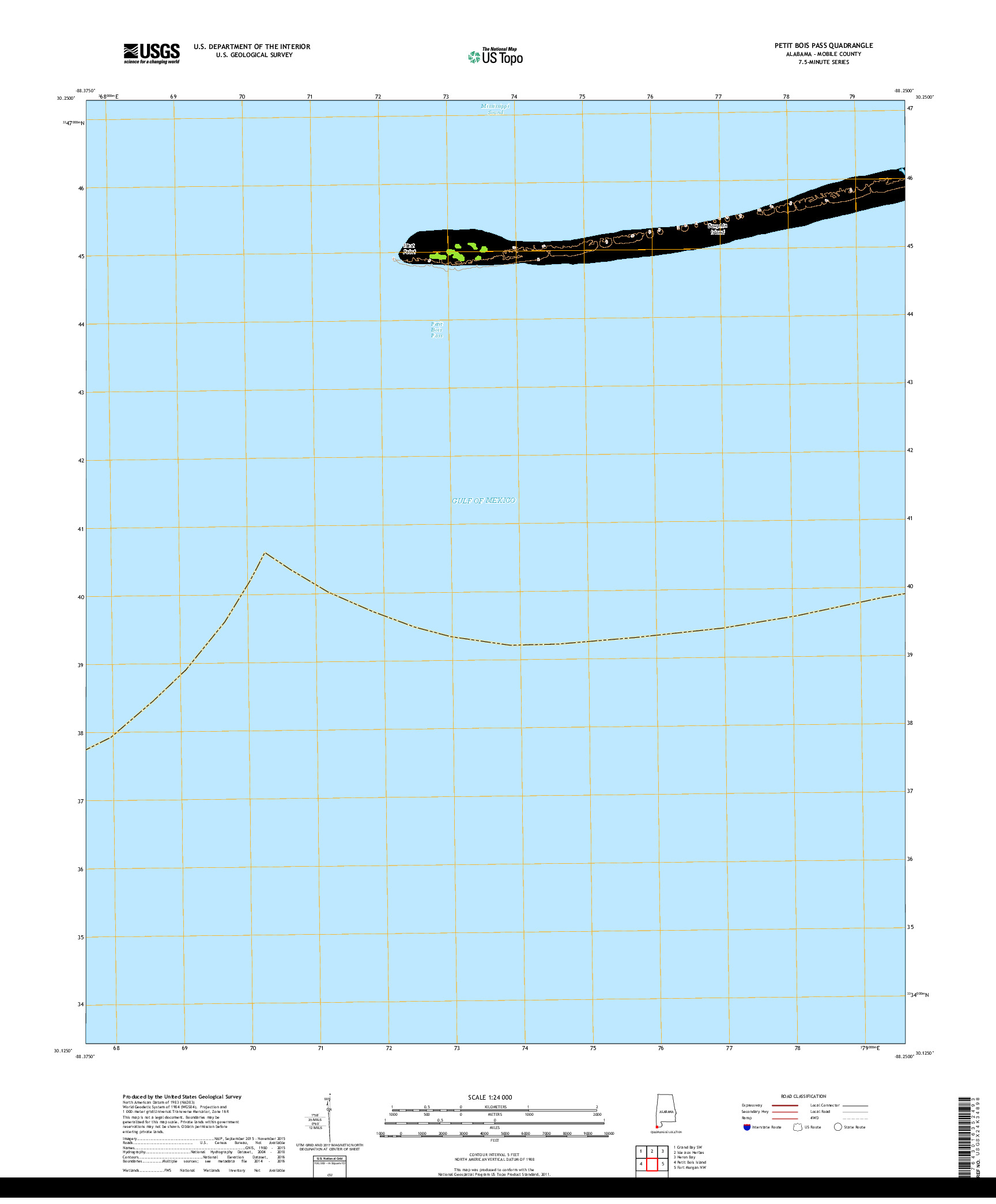 USGS US TOPO 7.5-MINUTE MAP FOR PETIT BOIS PASS, AL 2018