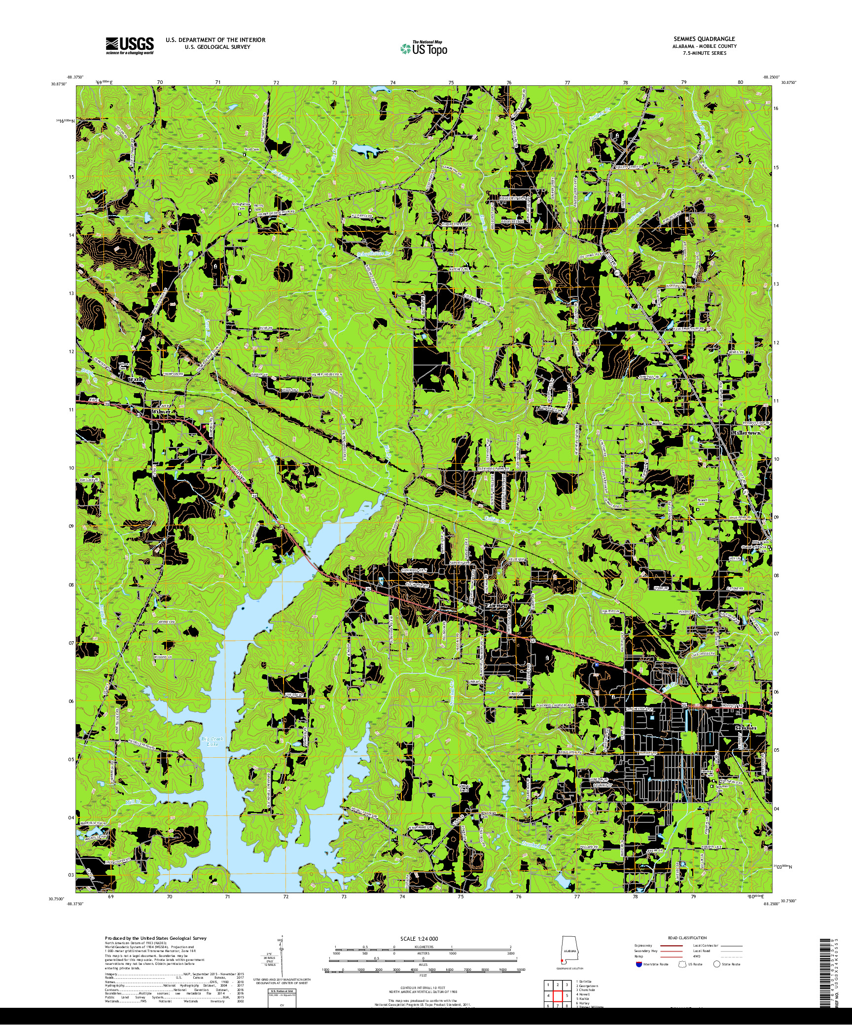 USGS US TOPO 7.5-MINUTE MAP FOR SEMMES, AL 2018