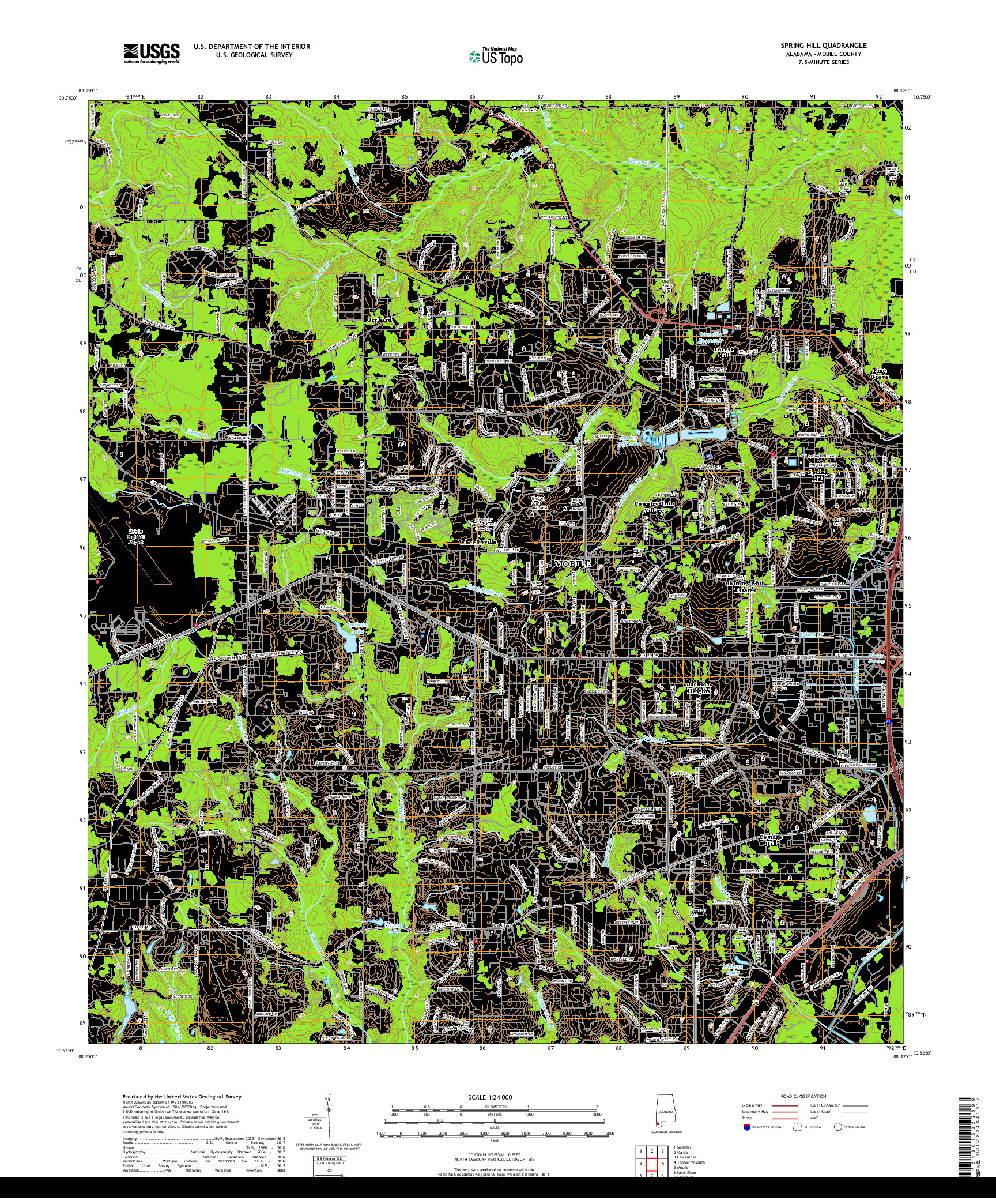 USGS US TOPO 7.5-MINUTE MAP FOR SPRING HILL, AL 2018