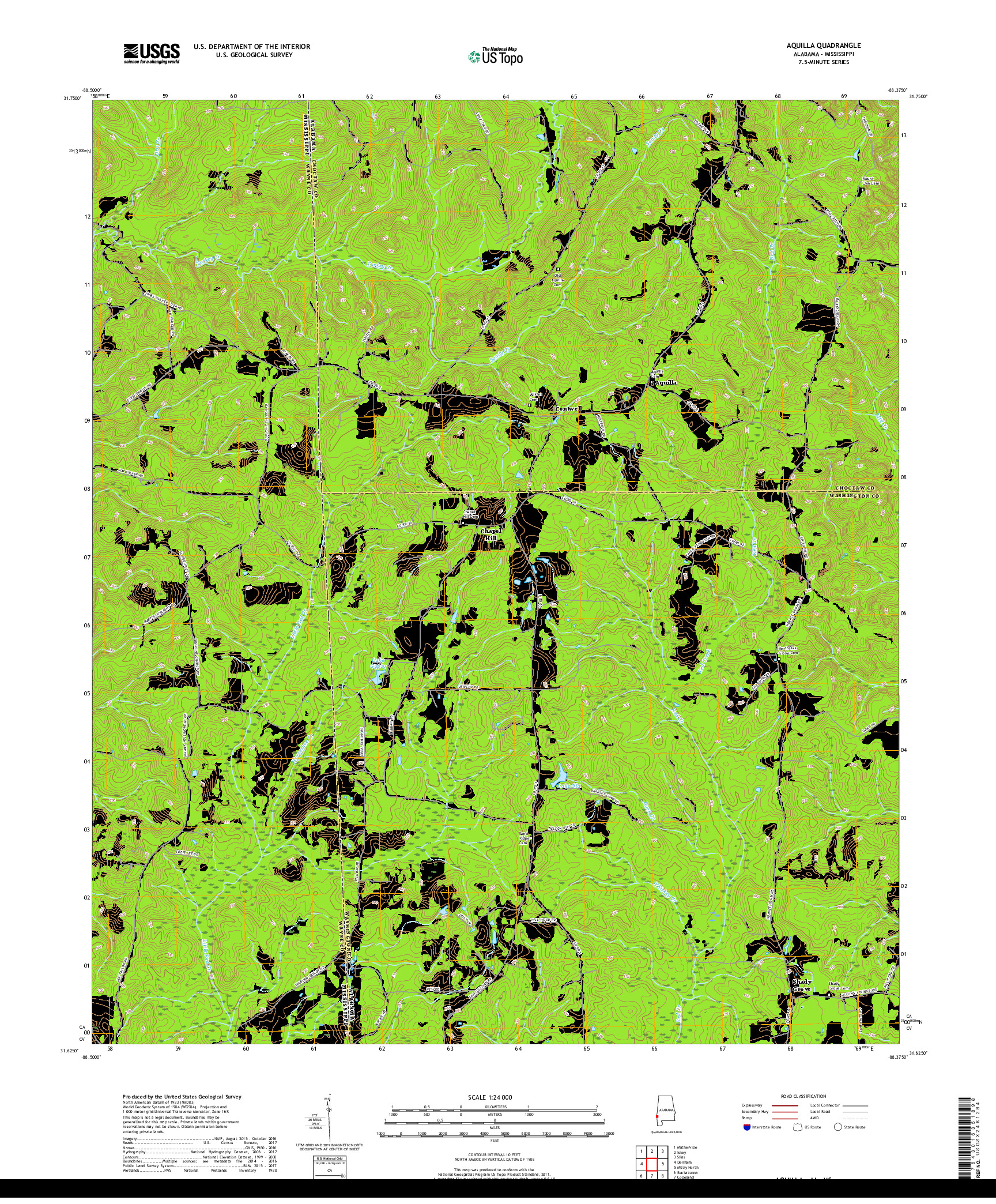 USGS US TOPO 7.5-MINUTE MAP FOR AQUILLA, AL,MS 2018