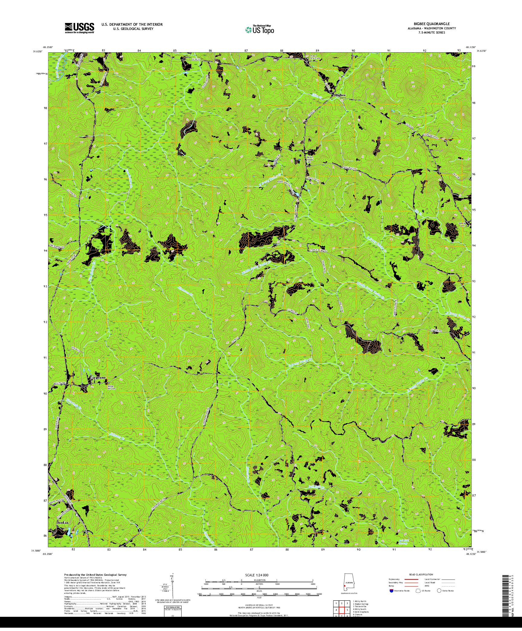 USGS US TOPO 7.5-MINUTE MAP FOR BIGBEE, AL 2018