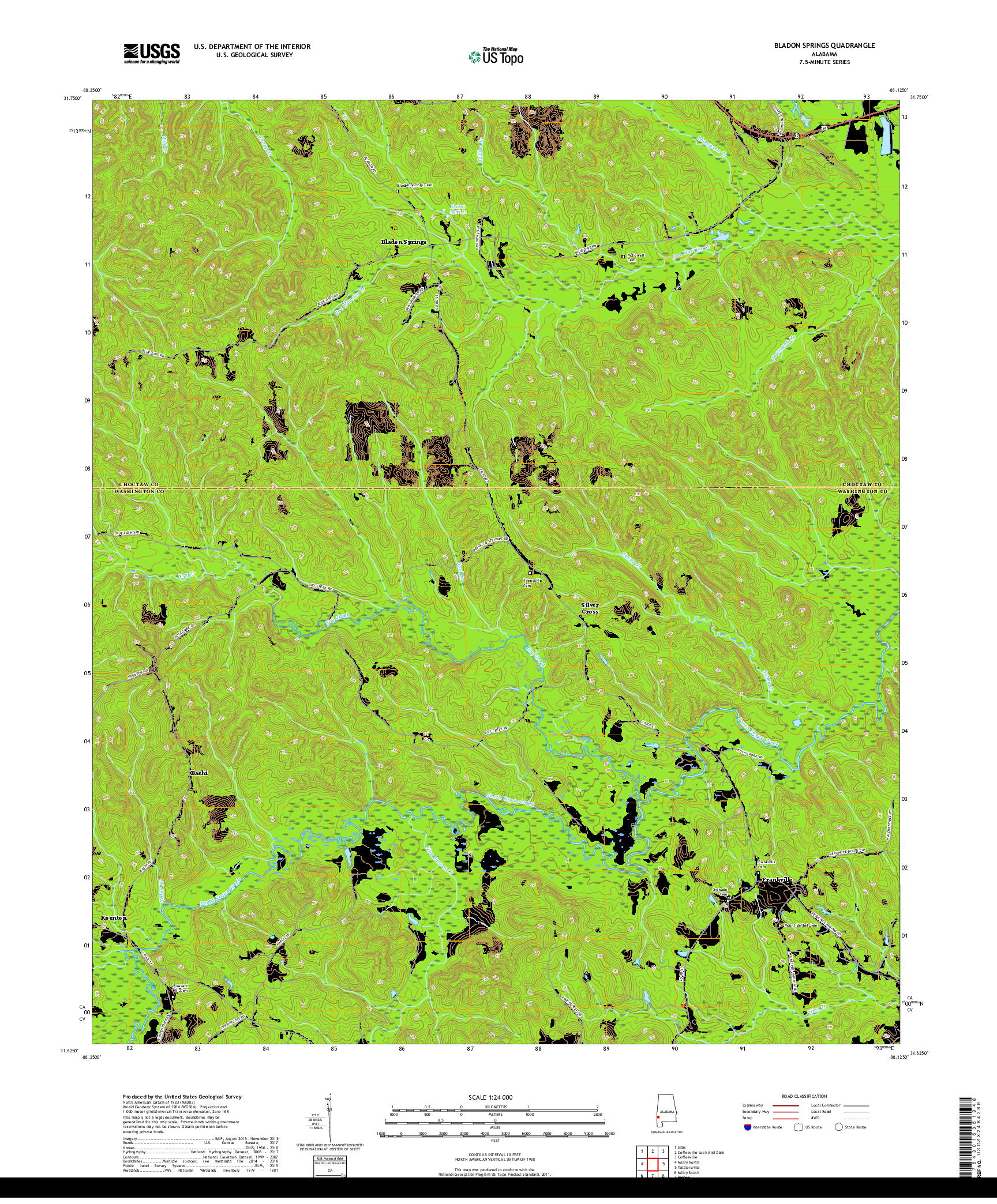 USGS US TOPO 7.5-MINUTE MAP FOR BLADON SPRINGS, AL 2018