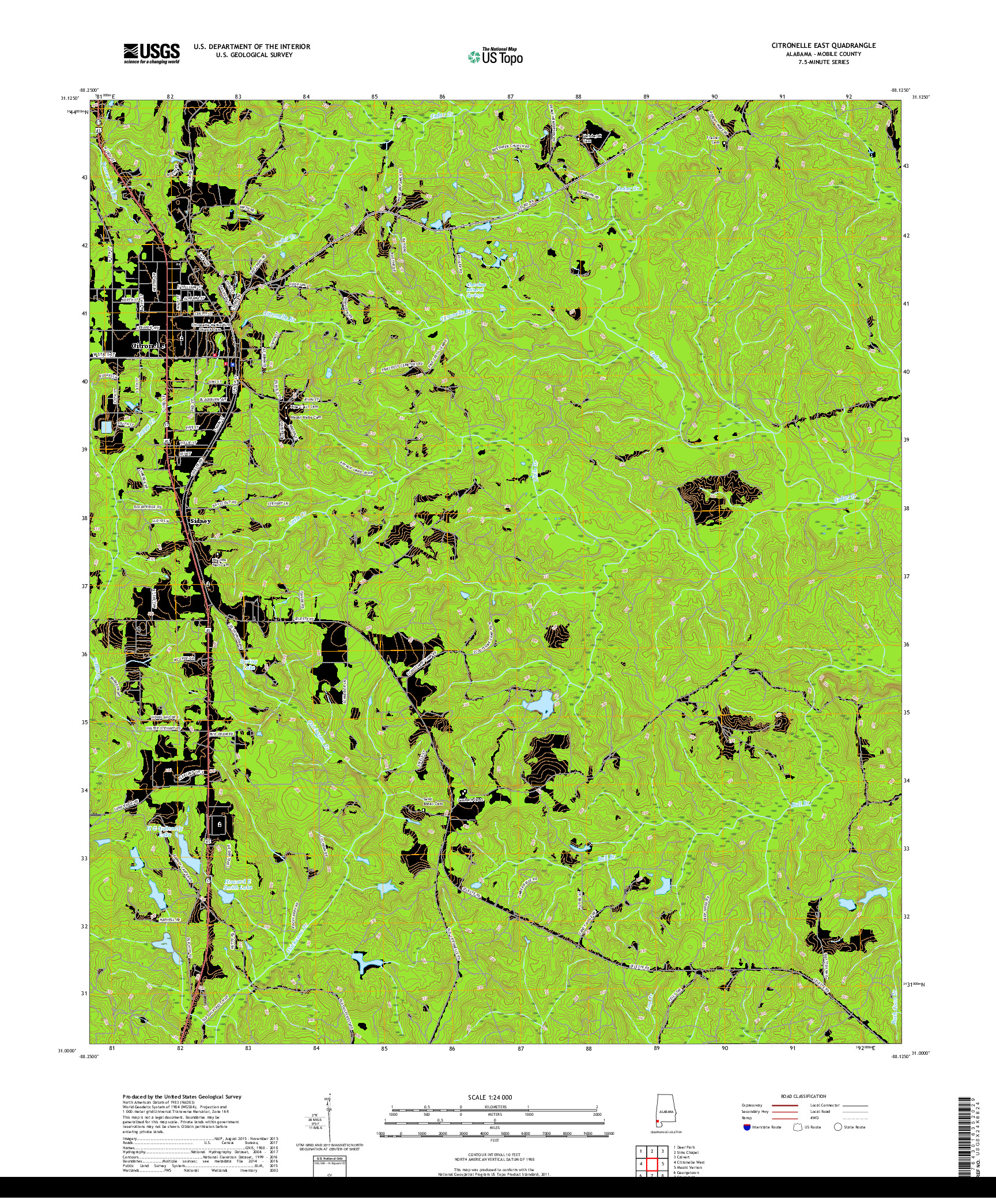 USGS US TOPO 7.5-MINUTE MAP FOR CITRONELLE EAST, AL 2018