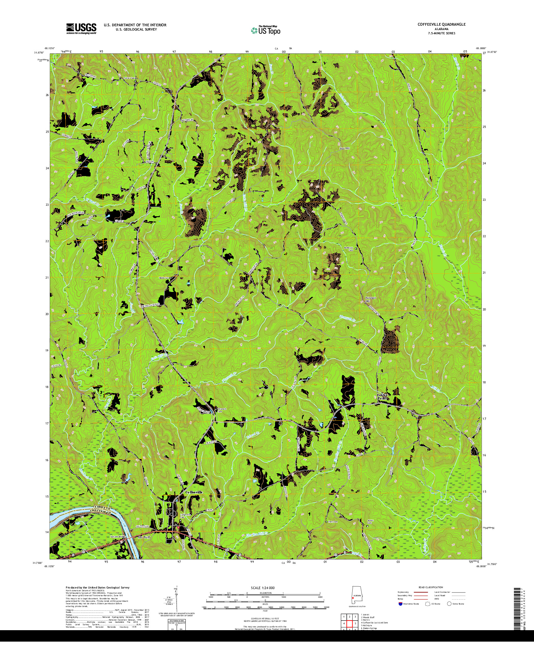 USGS US TOPO 7.5-MINUTE MAP FOR COFFEEVILLE, AL 2018