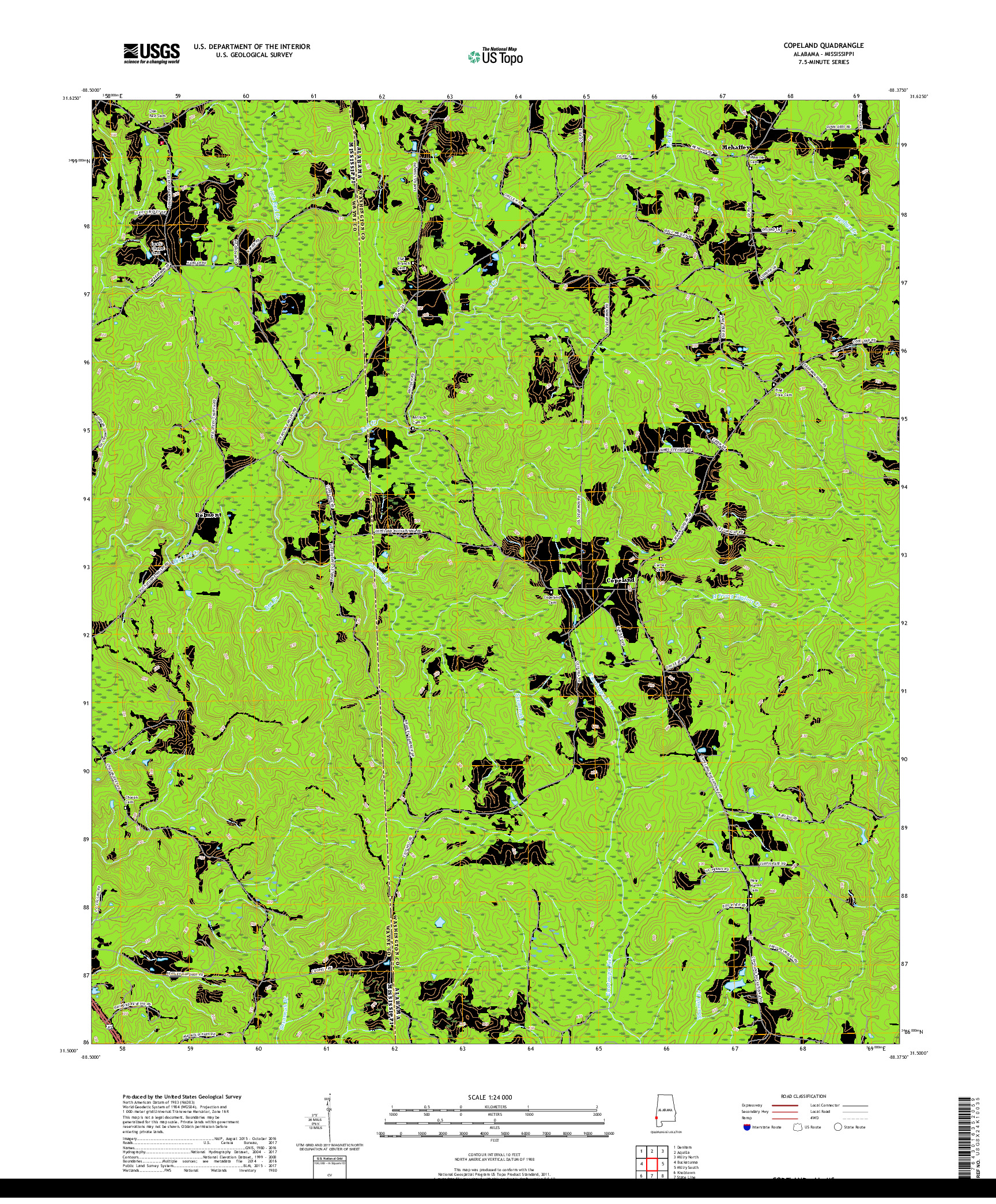 USGS US TOPO 7.5-MINUTE MAP FOR COPELAND, AL,MS 2018