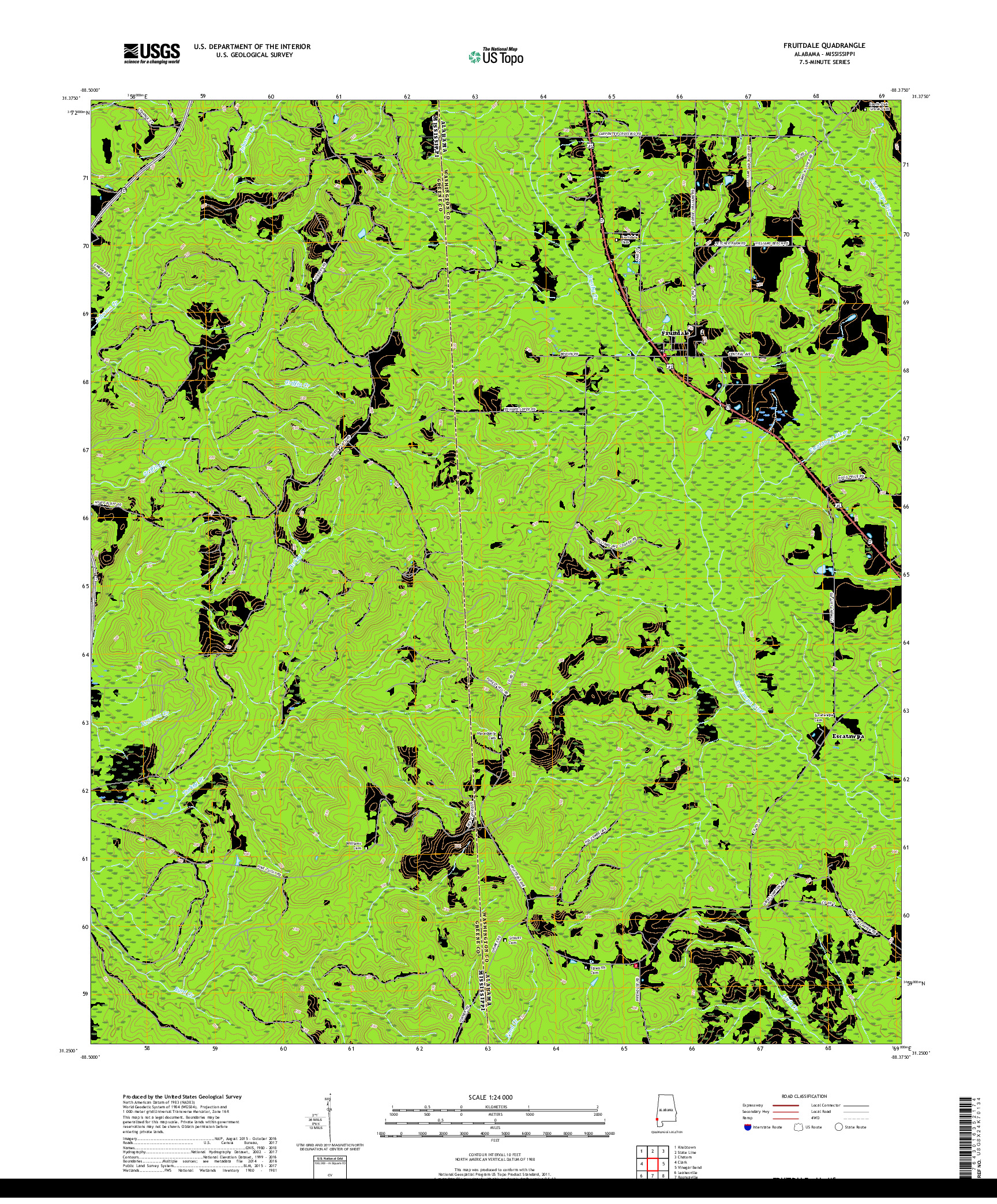 USGS US TOPO 7.5-MINUTE MAP FOR FRUITDALE, AL,MS 2018