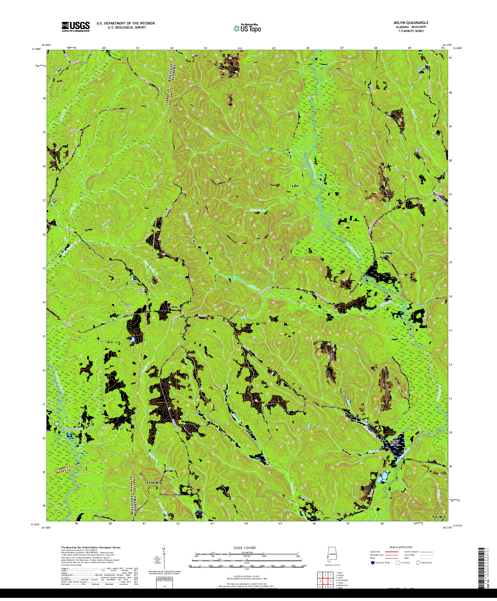 USGS US TOPO 7.5-MINUTE MAP FOR MELVIN, AL,MS 2018