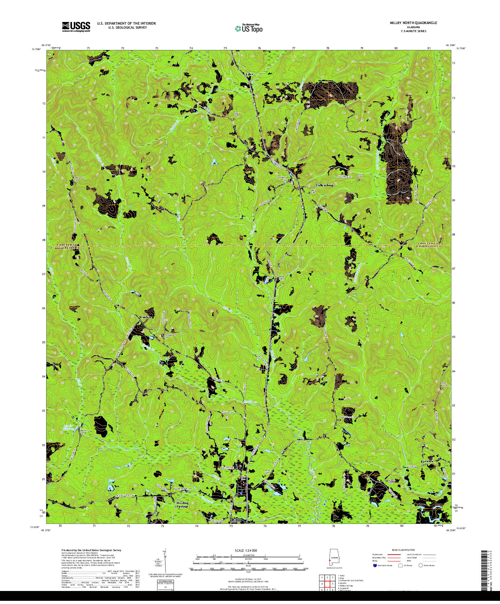 USGS US TOPO 7.5-MINUTE MAP FOR MILLRY NORTH, AL 2018