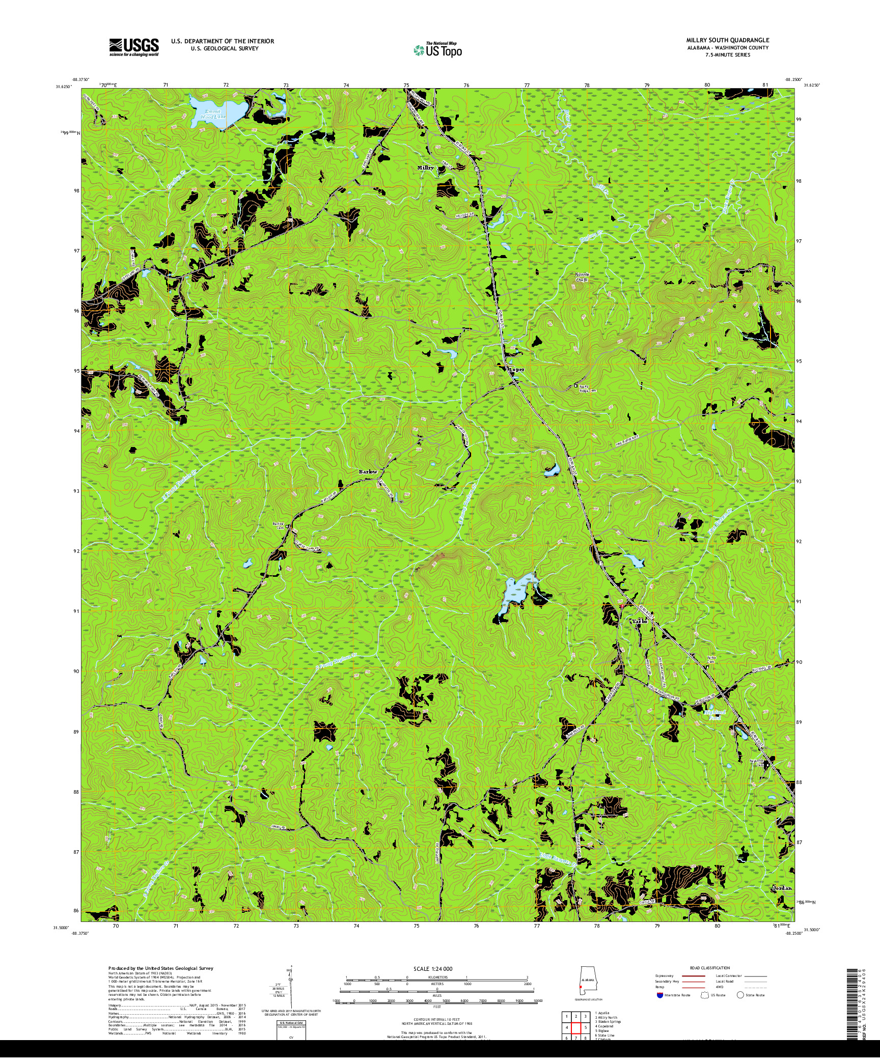 USGS US TOPO 7.5-MINUTE MAP FOR MILLRY SOUTH, AL 2018