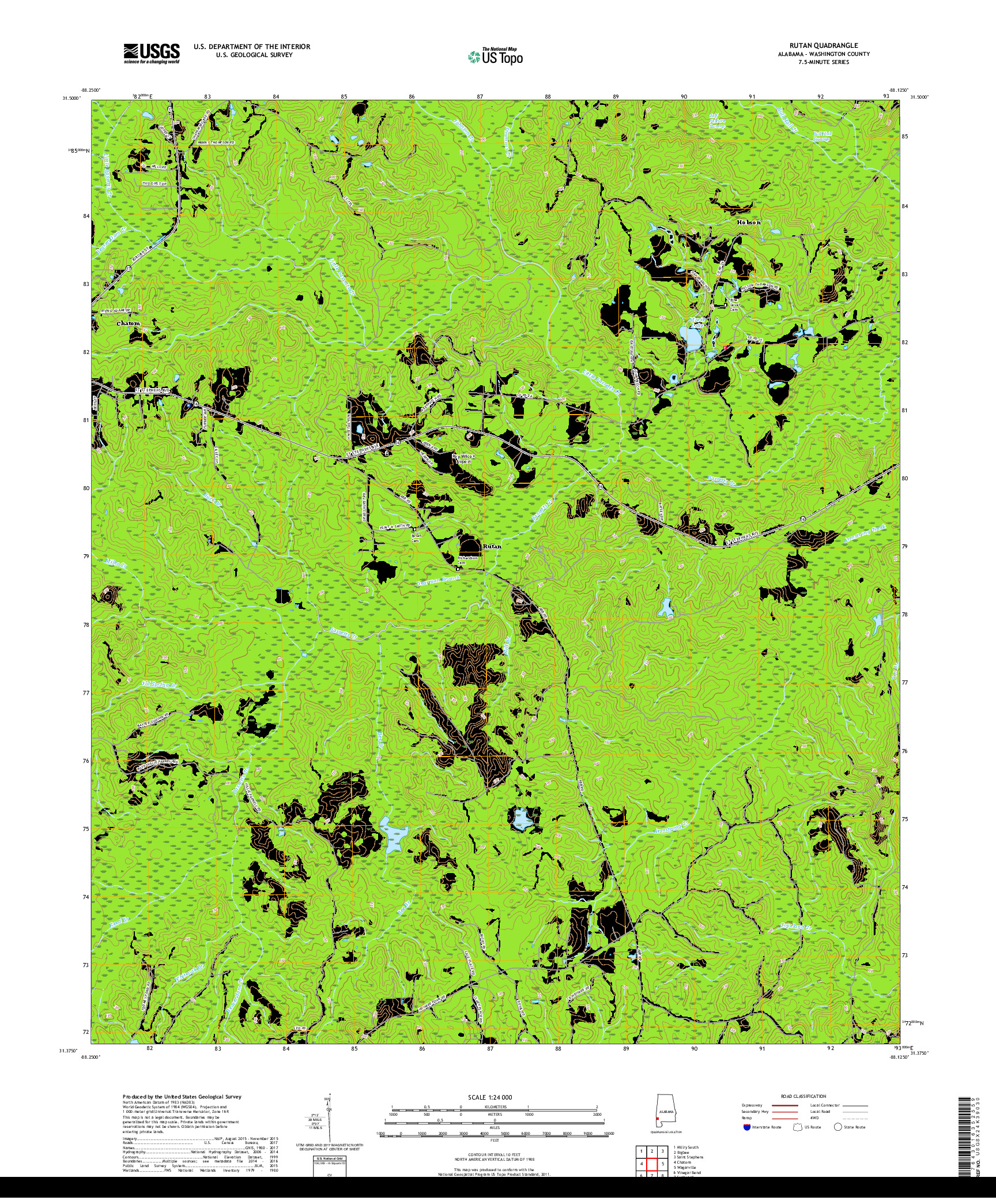 USGS US TOPO 7.5-MINUTE MAP FOR RUTAN, AL 2018