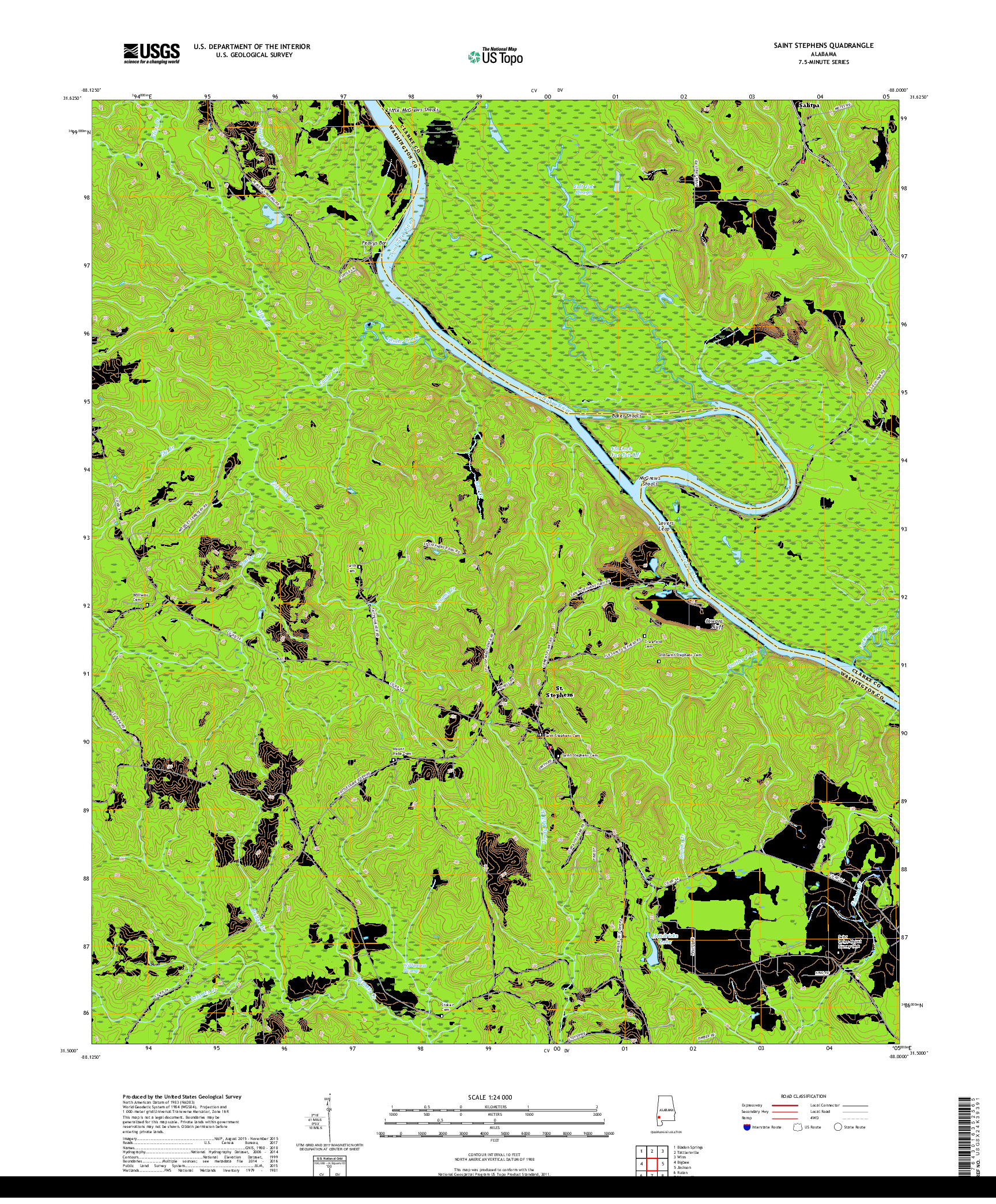 USGS US TOPO 7.5-MINUTE MAP FOR SAINT STEPHENS, AL 2018