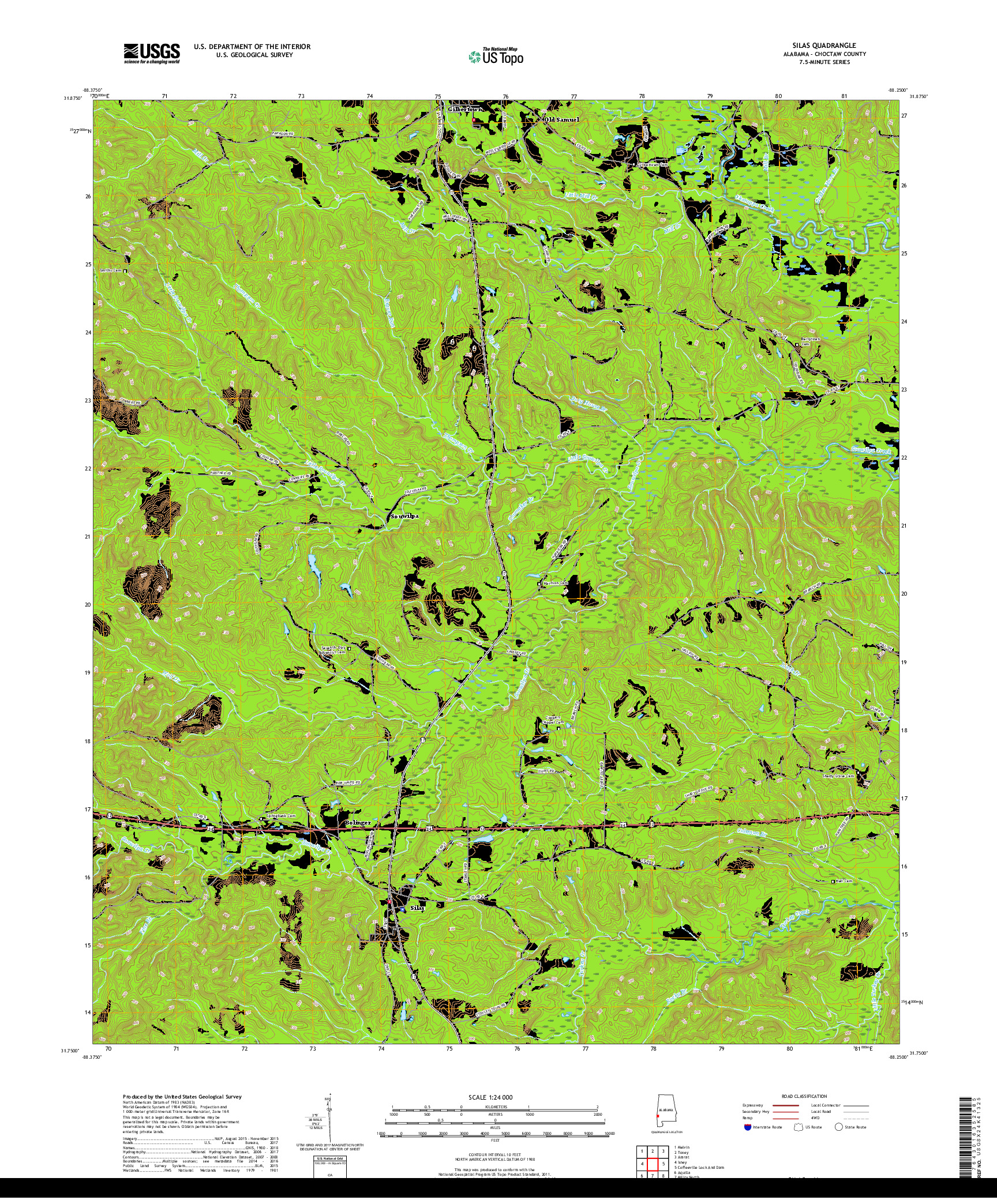 USGS US TOPO 7.5-MINUTE MAP FOR SILAS, AL 2018