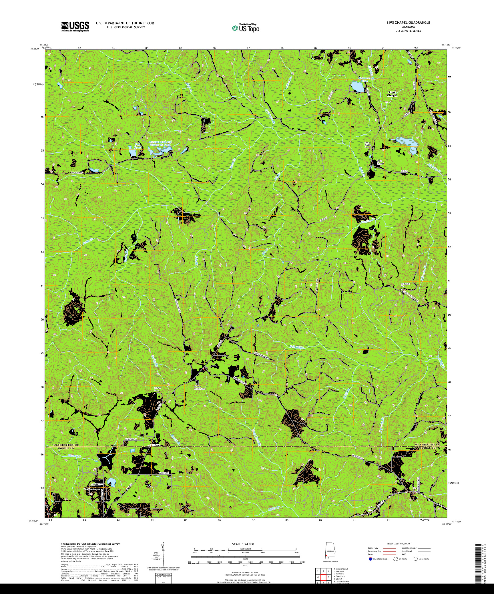 USGS US TOPO 7.5-MINUTE MAP FOR SIMS CHAPEL, AL 2018