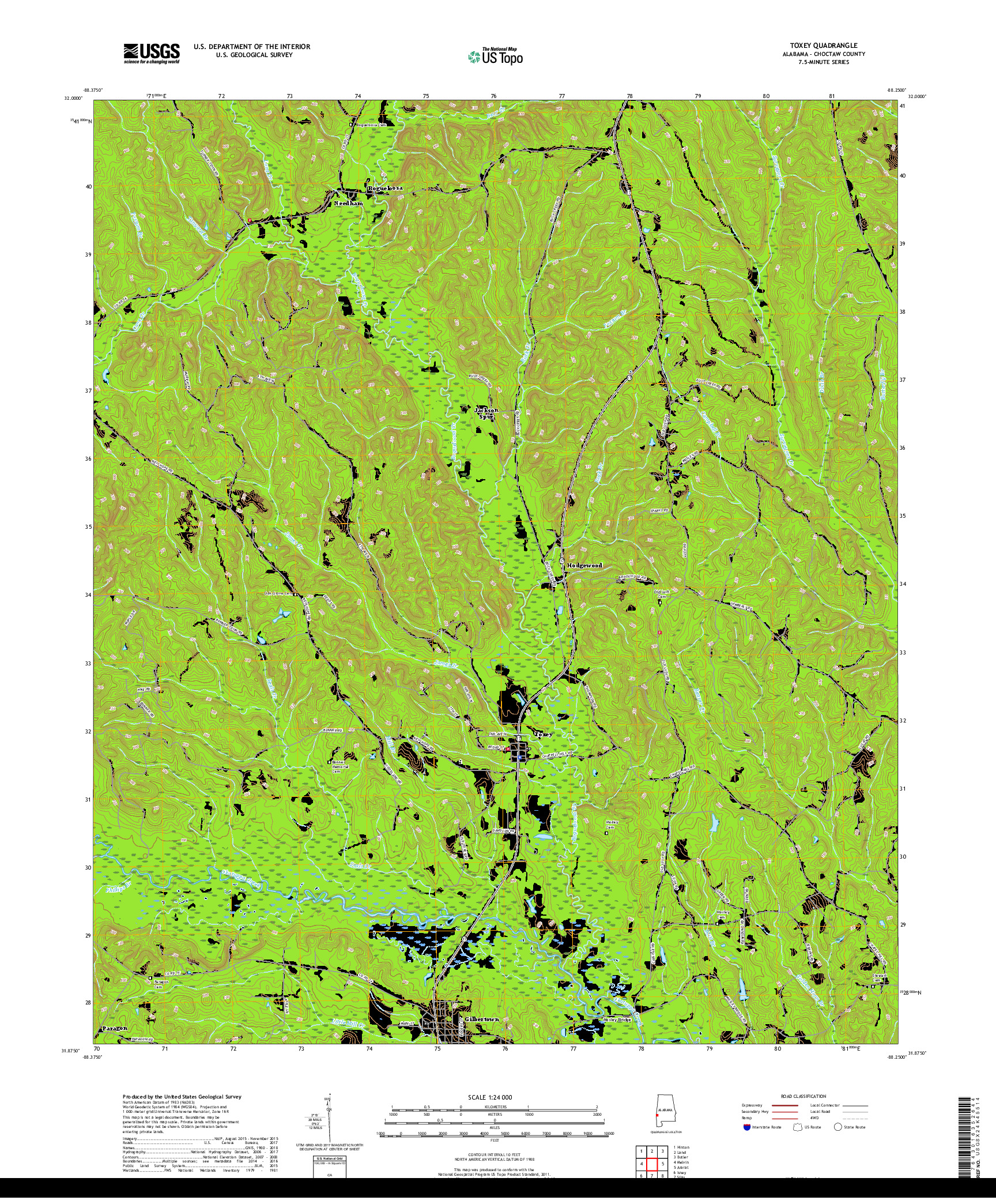 USGS US TOPO 7.5-MINUTE MAP FOR TOXEY, AL 2018