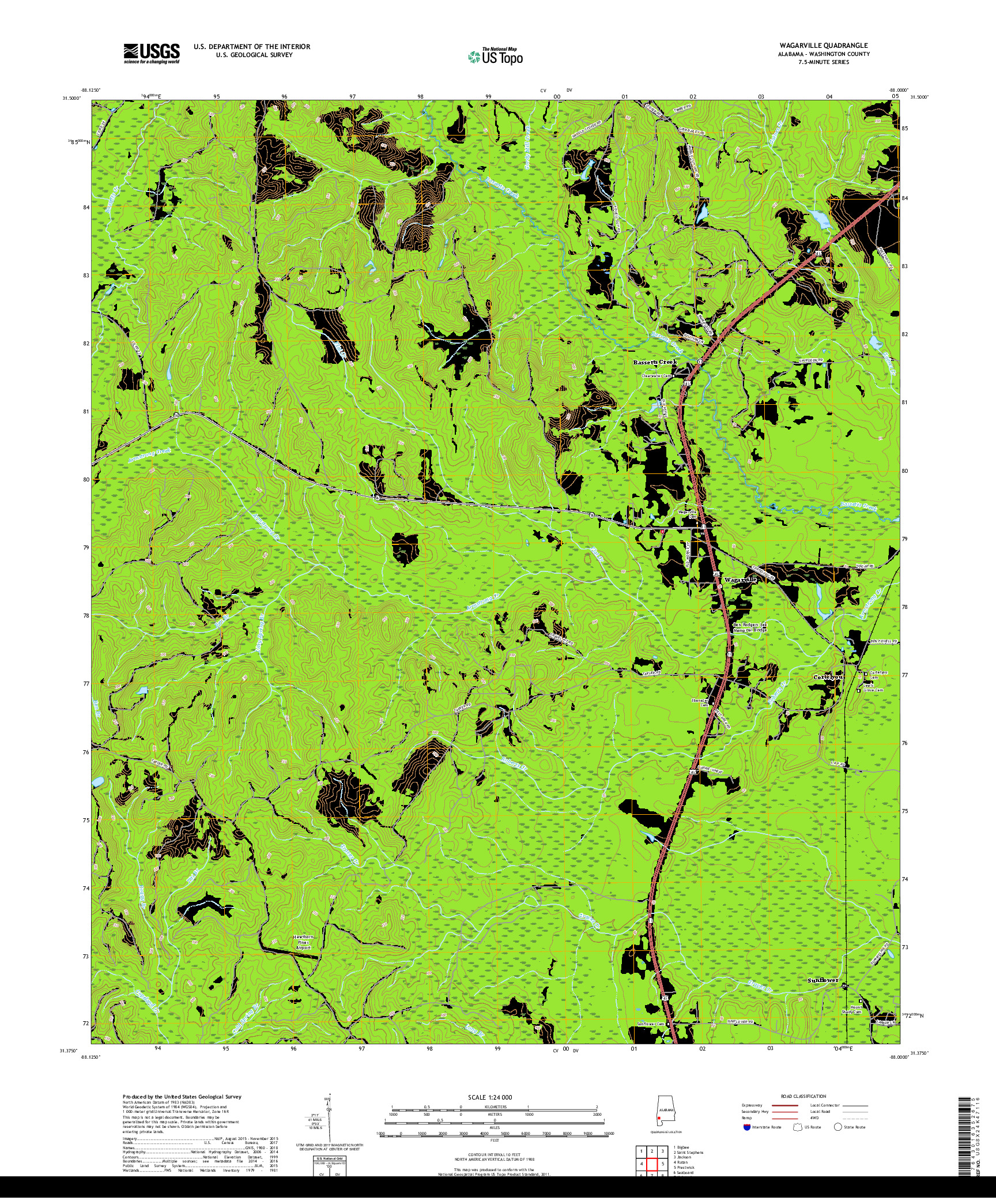 USGS US TOPO 7.5-MINUTE MAP FOR WAGARVILLE, AL 2018