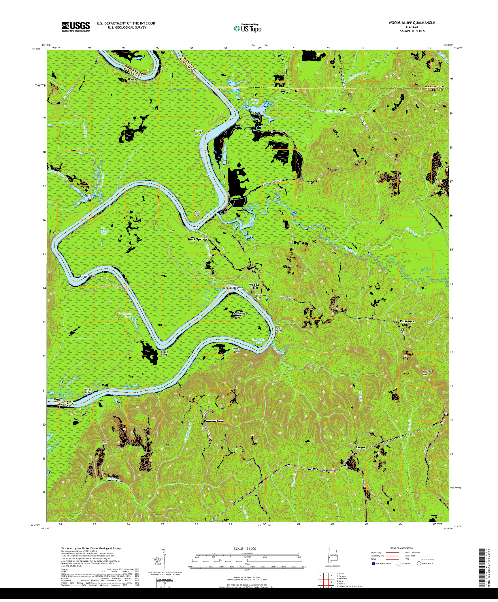 USGS US TOPO 7.5-MINUTE MAP FOR WOODS BLUFF, AL 2018