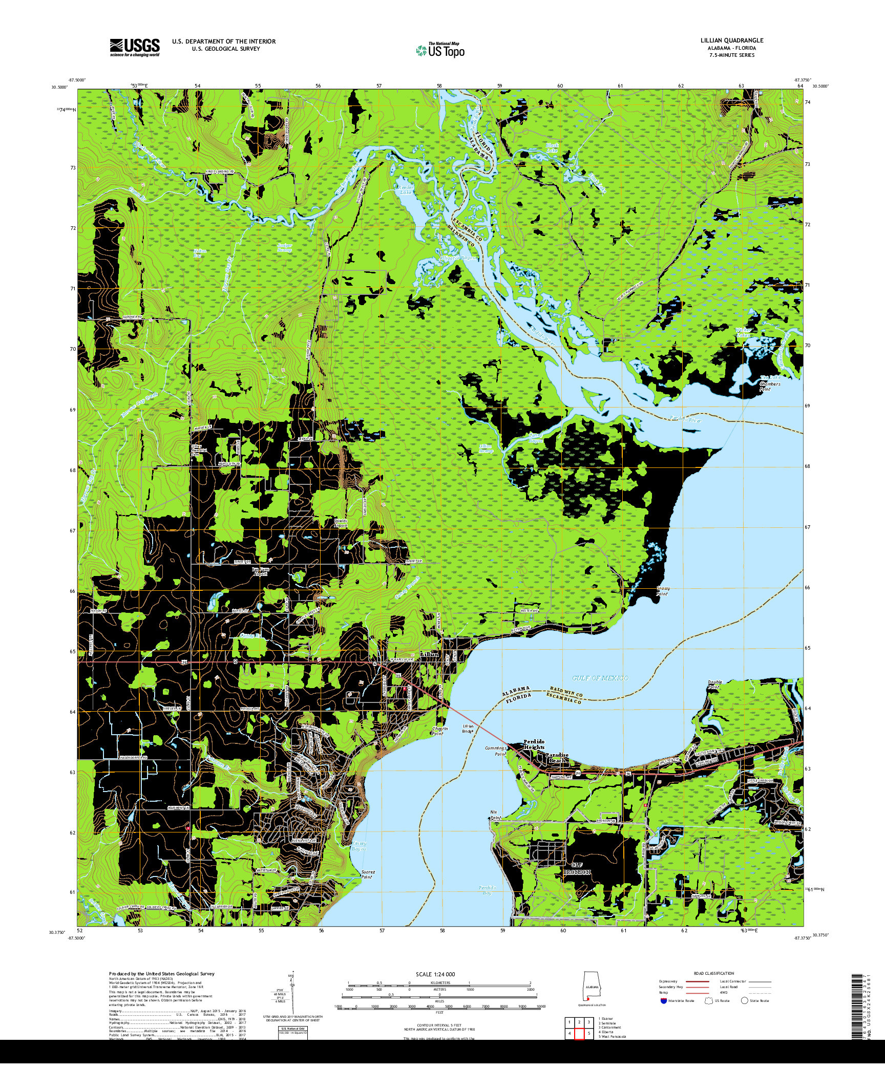 USGS US TOPO 7.5-MINUTE MAP FOR LILLIAN, AL,FL 2018