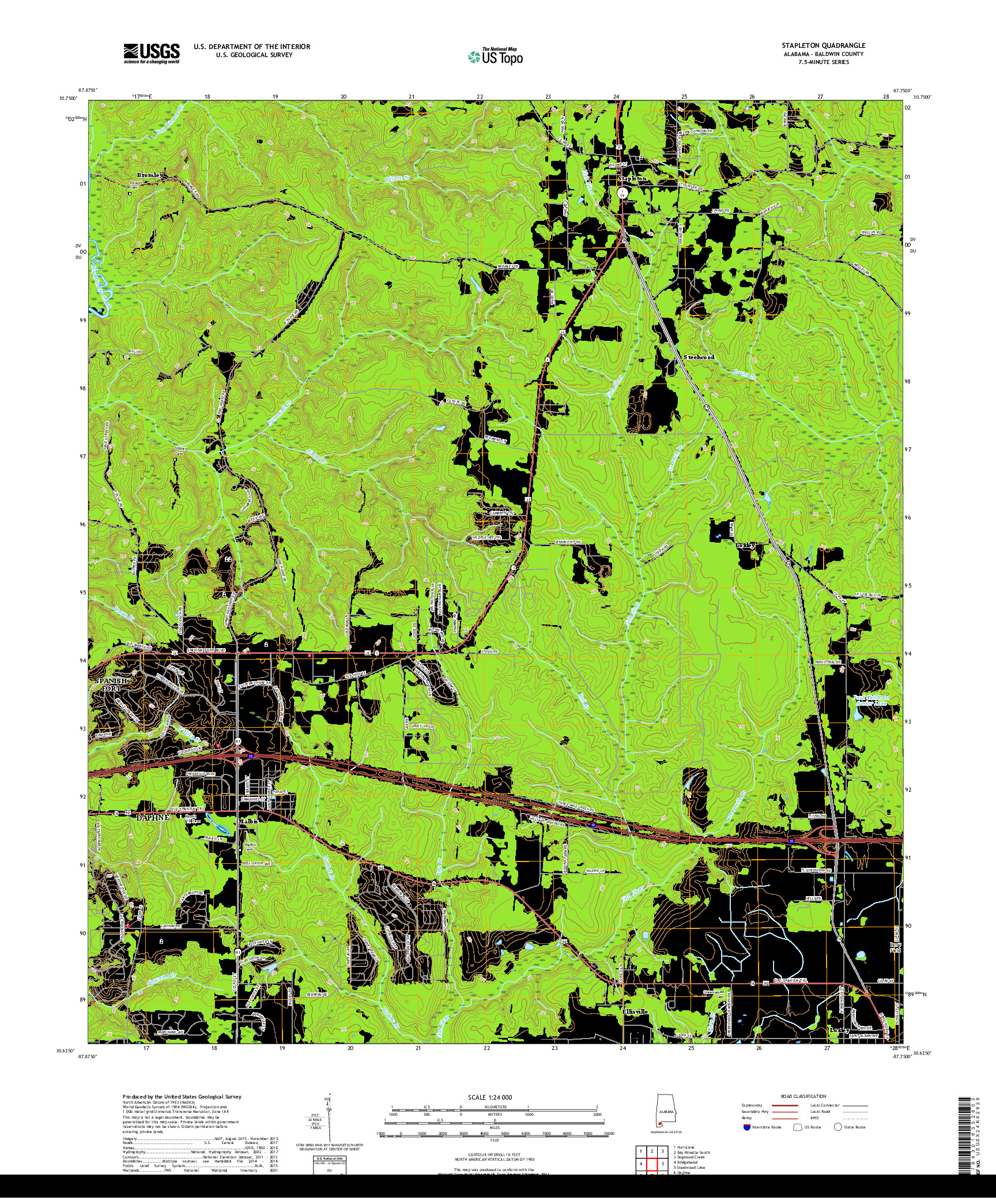 USGS US TOPO 7.5-MINUTE MAP FOR STAPLETON, AL 2018