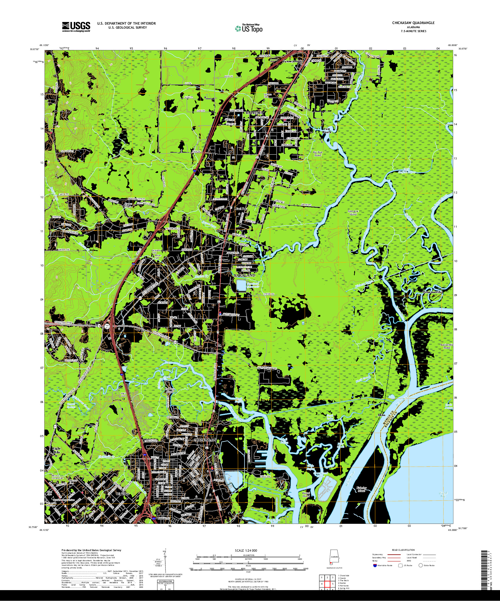 USGS US TOPO 7.5-MINUTE MAP FOR CHICKASAW, AL 2018