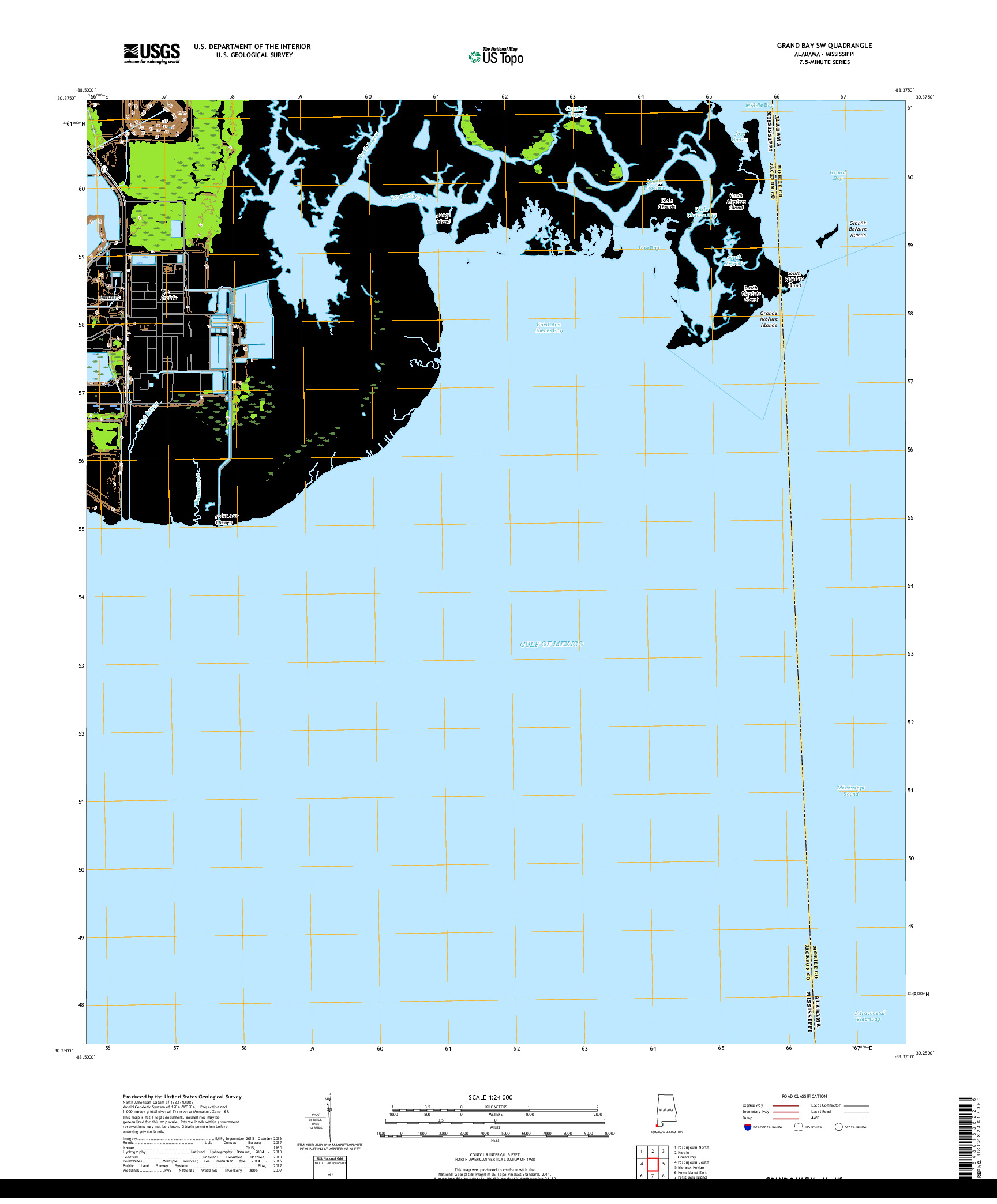 USGS US TOPO 7.5-MINUTE MAP FOR GRAND BAY SW, AL,MS 2018