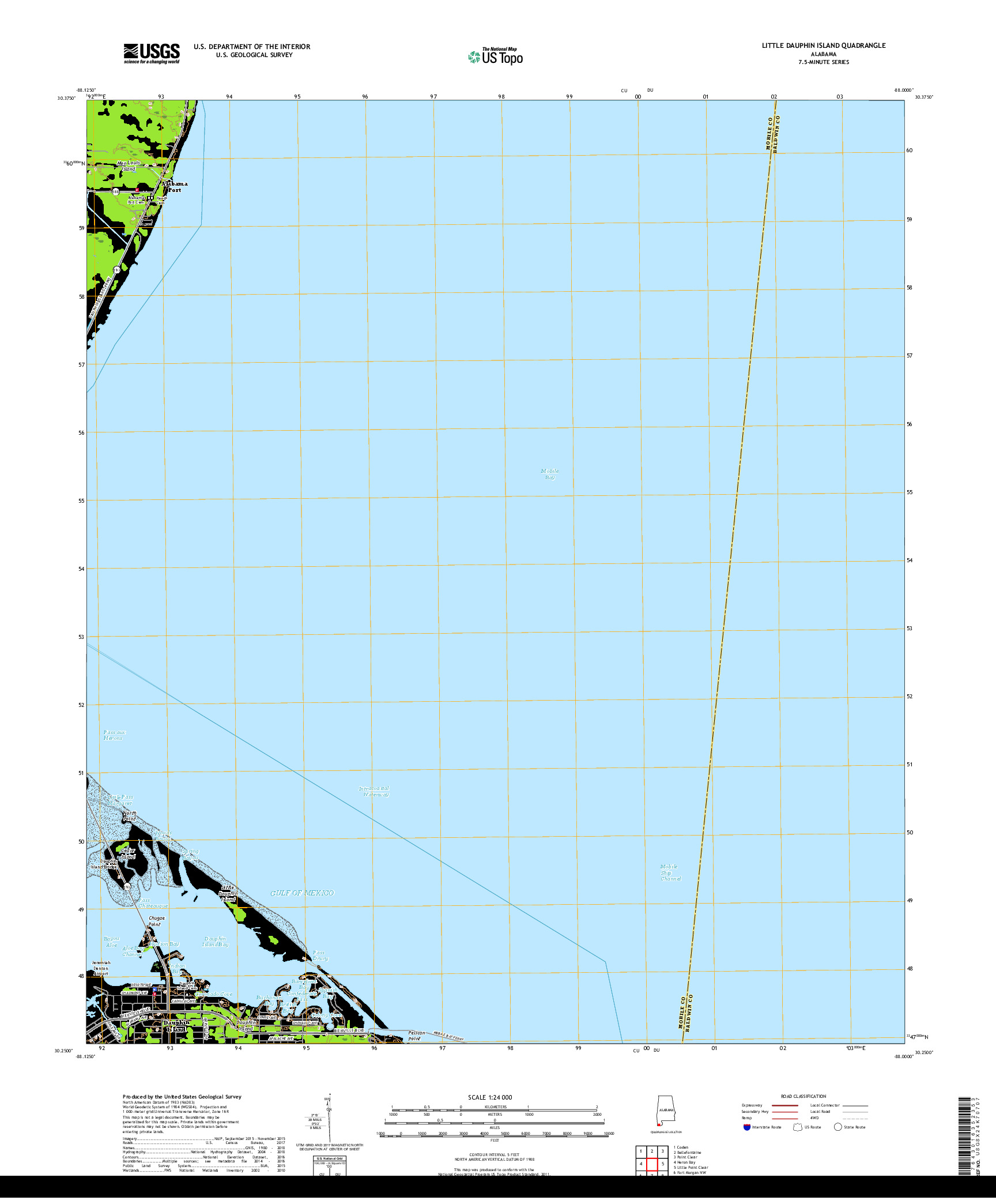 USGS US TOPO 7.5-MINUTE MAP FOR LITTLE DAUPHIN ISLAND, AL 2018