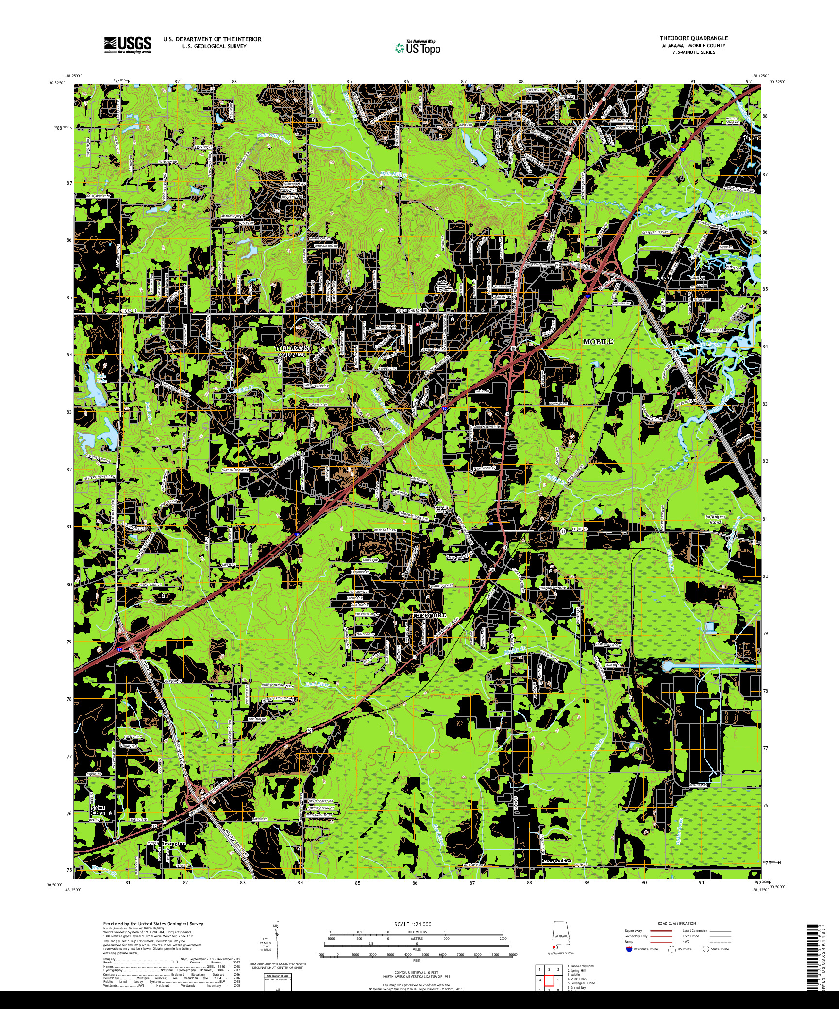 USGS US TOPO 7.5-MINUTE MAP FOR THEODORE, AL 2018