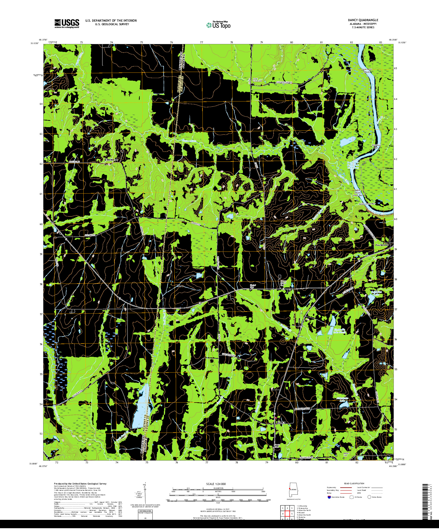 USGS US TOPO 7.5-MINUTE MAP FOR DANCY, AL,MS 2018