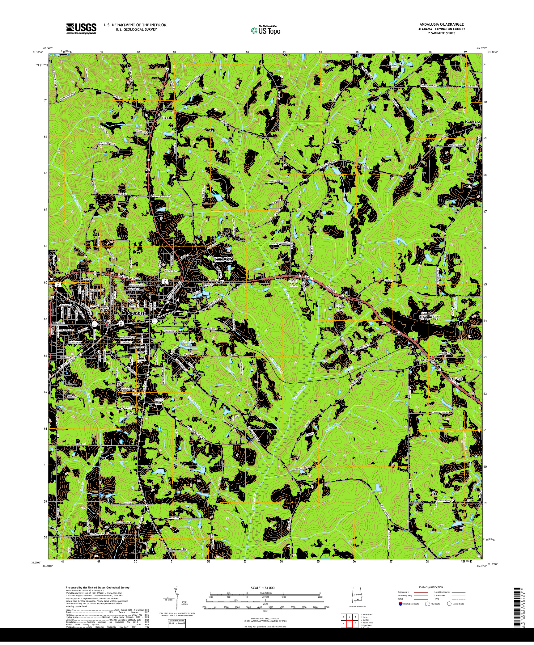 USGS US TOPO 7.5-MINUTE MAP FOR ANDALUSIA, AL 2018