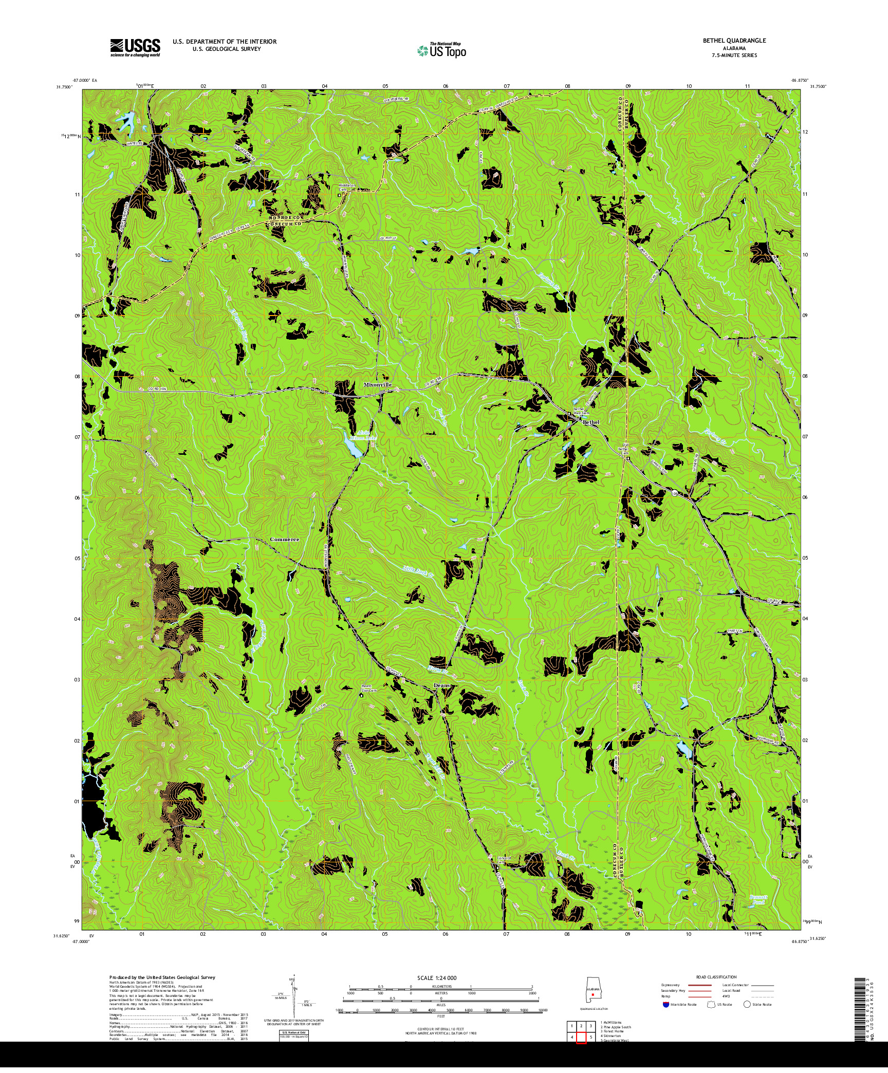 USGS US TOPO 7.5-MINUTE MAP FOR BETHEL, AL 2018