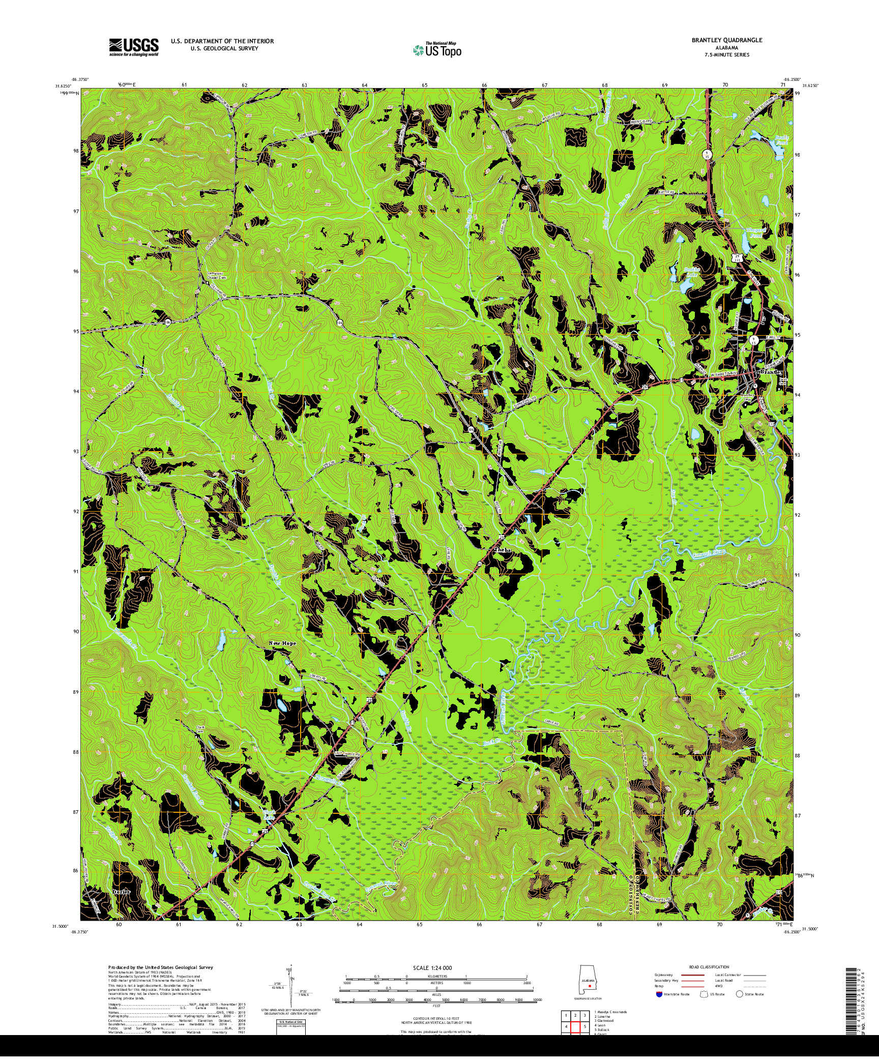 USGS US TOPO 7.5-MINUTE MAP FOR BRANTLEY, AL 2018