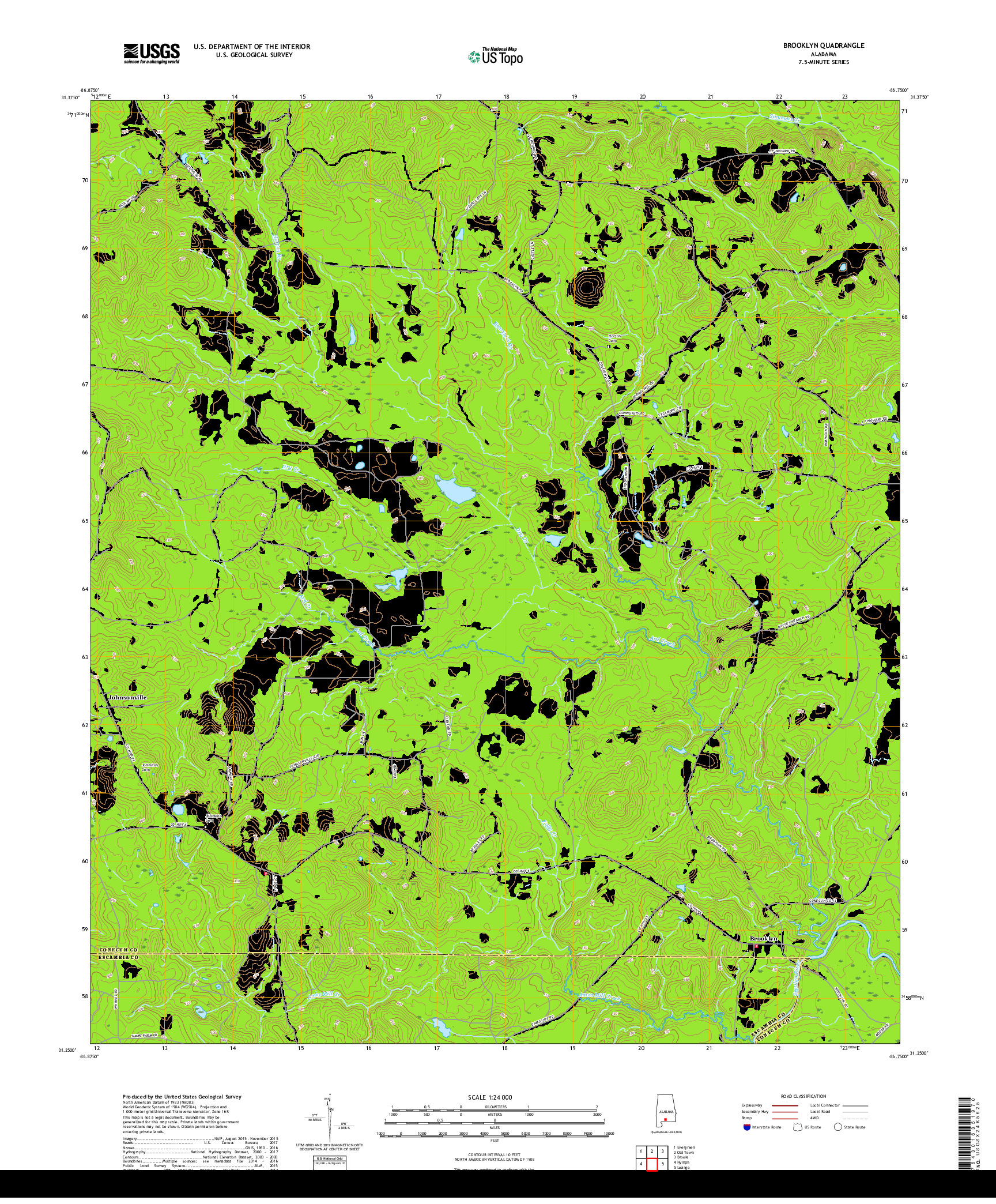 USGS US TOPO 7.5-MINUTE MAP FOR BROOKLYN, AL 2018