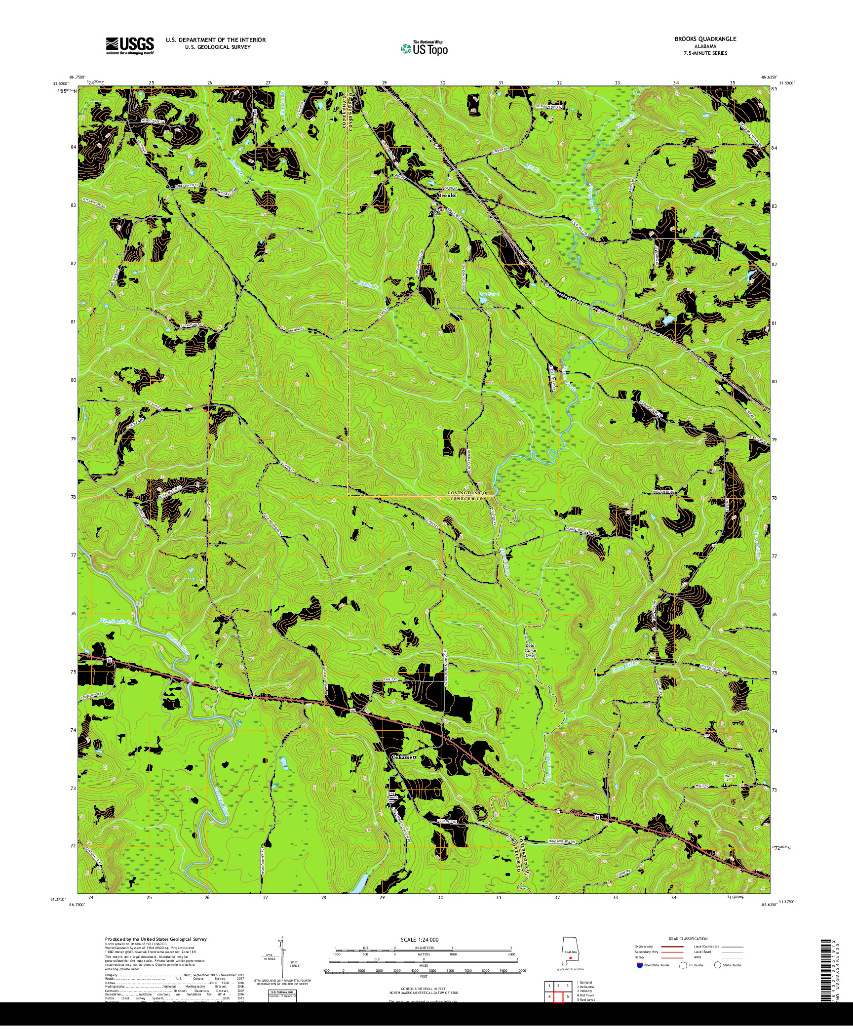 USGS US TOPO 7.5-MINUTE MAP FOR BROOKS, AL 2018