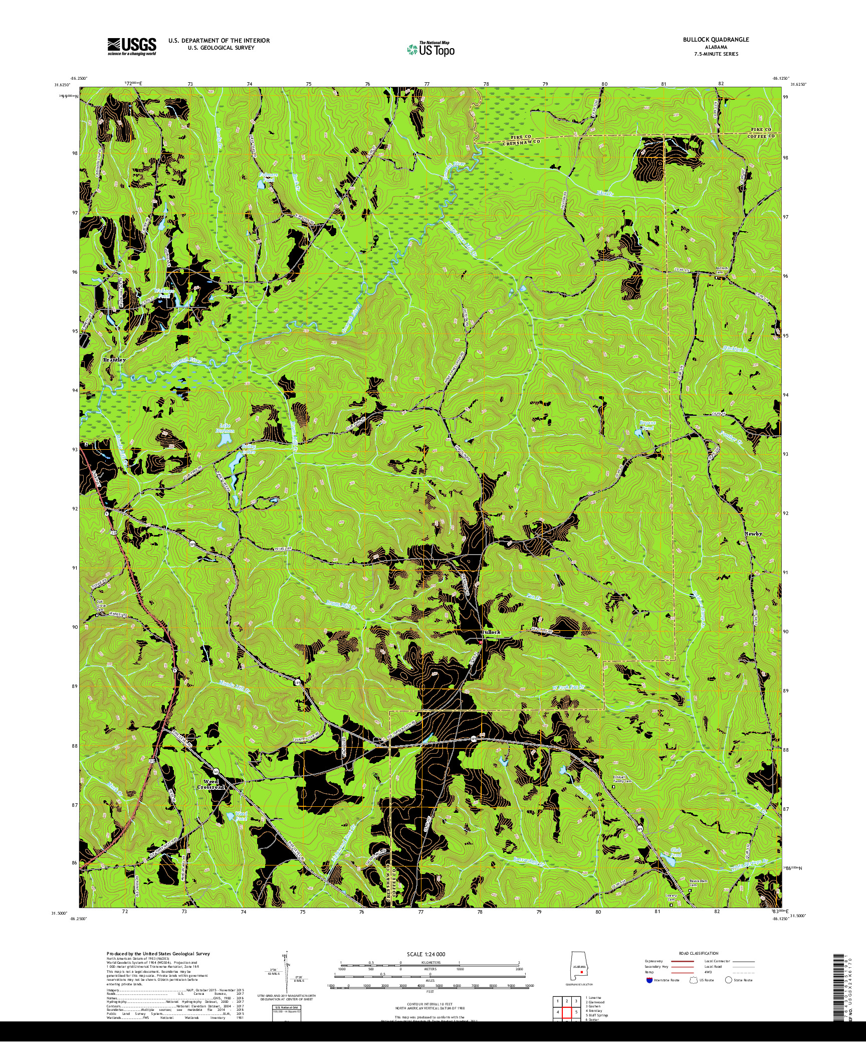 USGS US TOPO 7.5-MINUTE MAP FOR BULLOCK, AL 2018