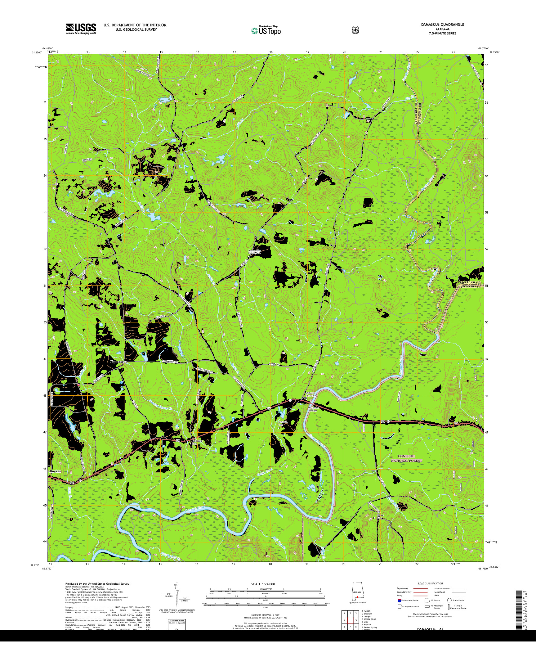 USGS US TOPO 7.5-MINUTE MAP FOR DAMASCUS, AL 2018