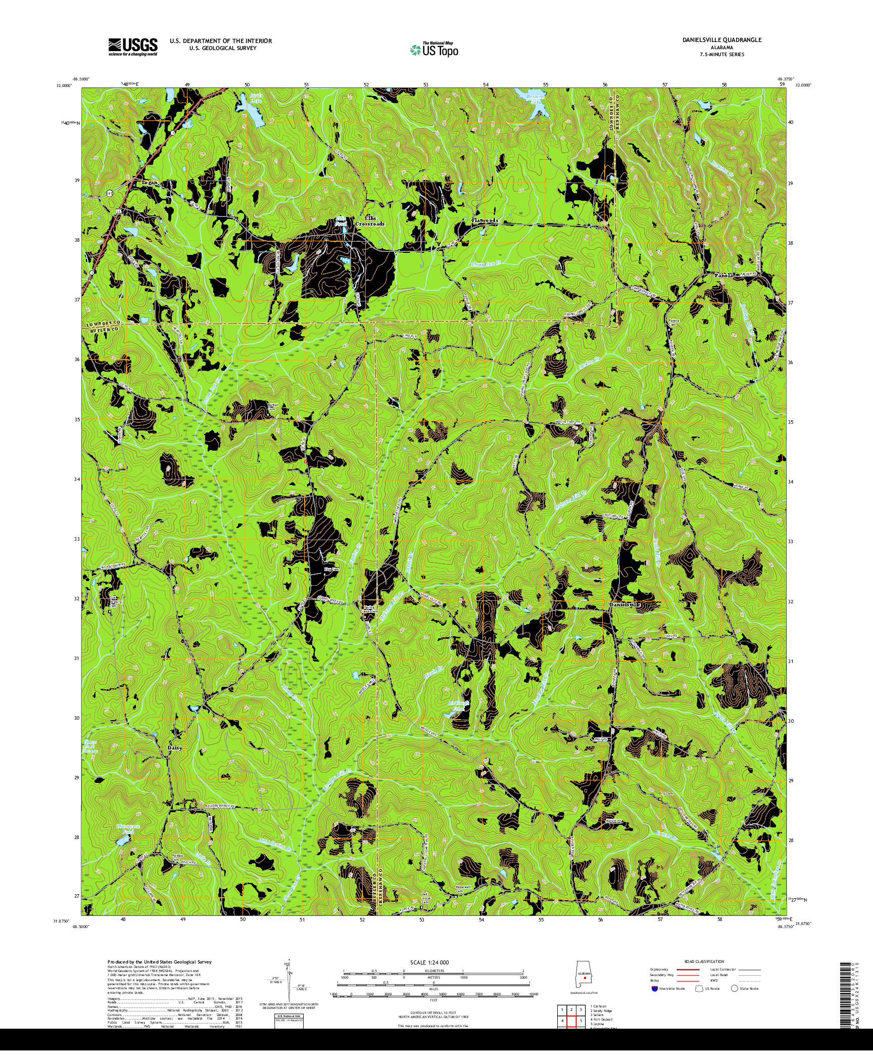 USGS US TOPO 7.5-MINUTE MAP FOR DANIELSVILLE, AL 2018