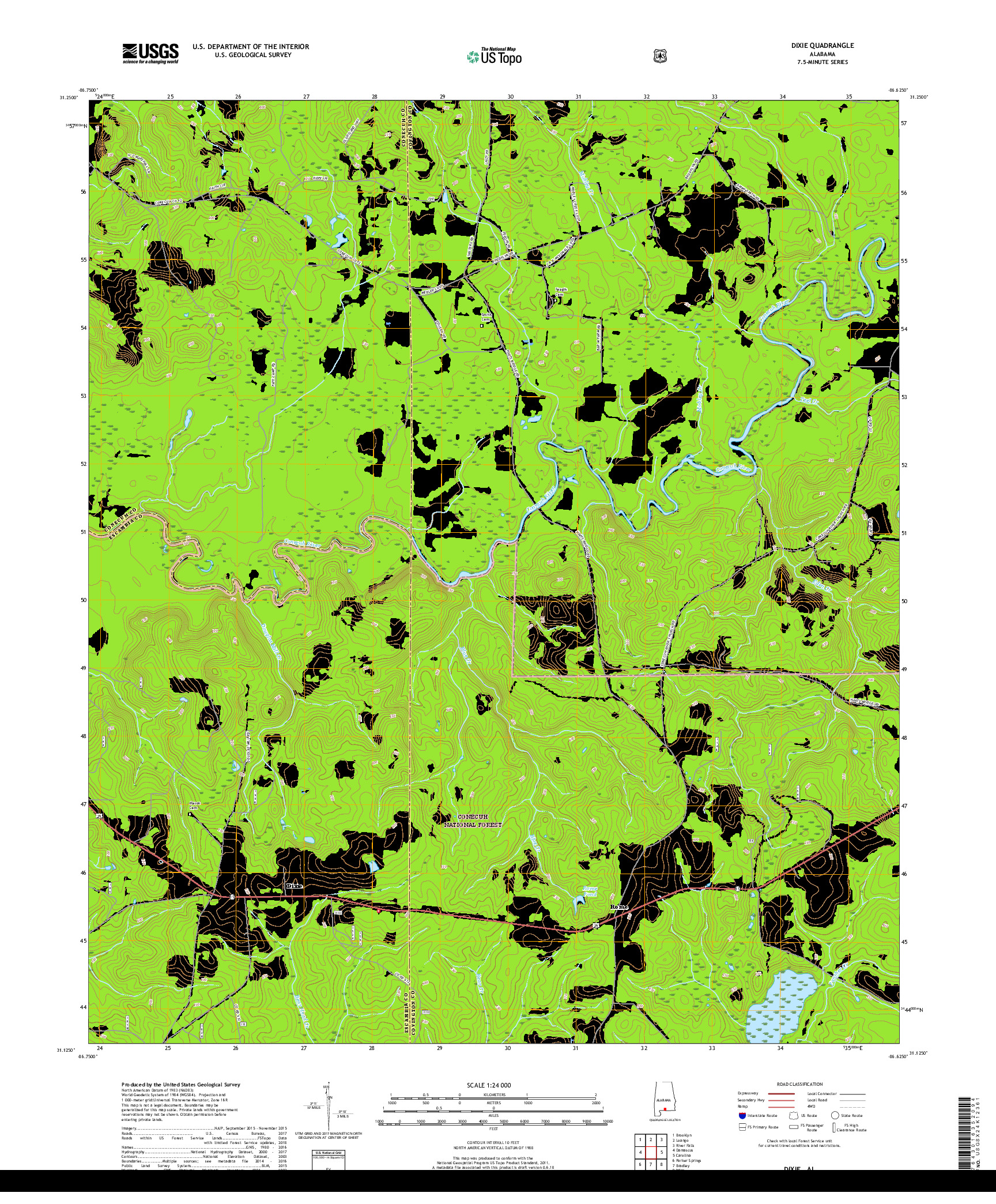 USGS US TOPO 7.5-MINUTE MAP FOR DIXIE, AL 2018