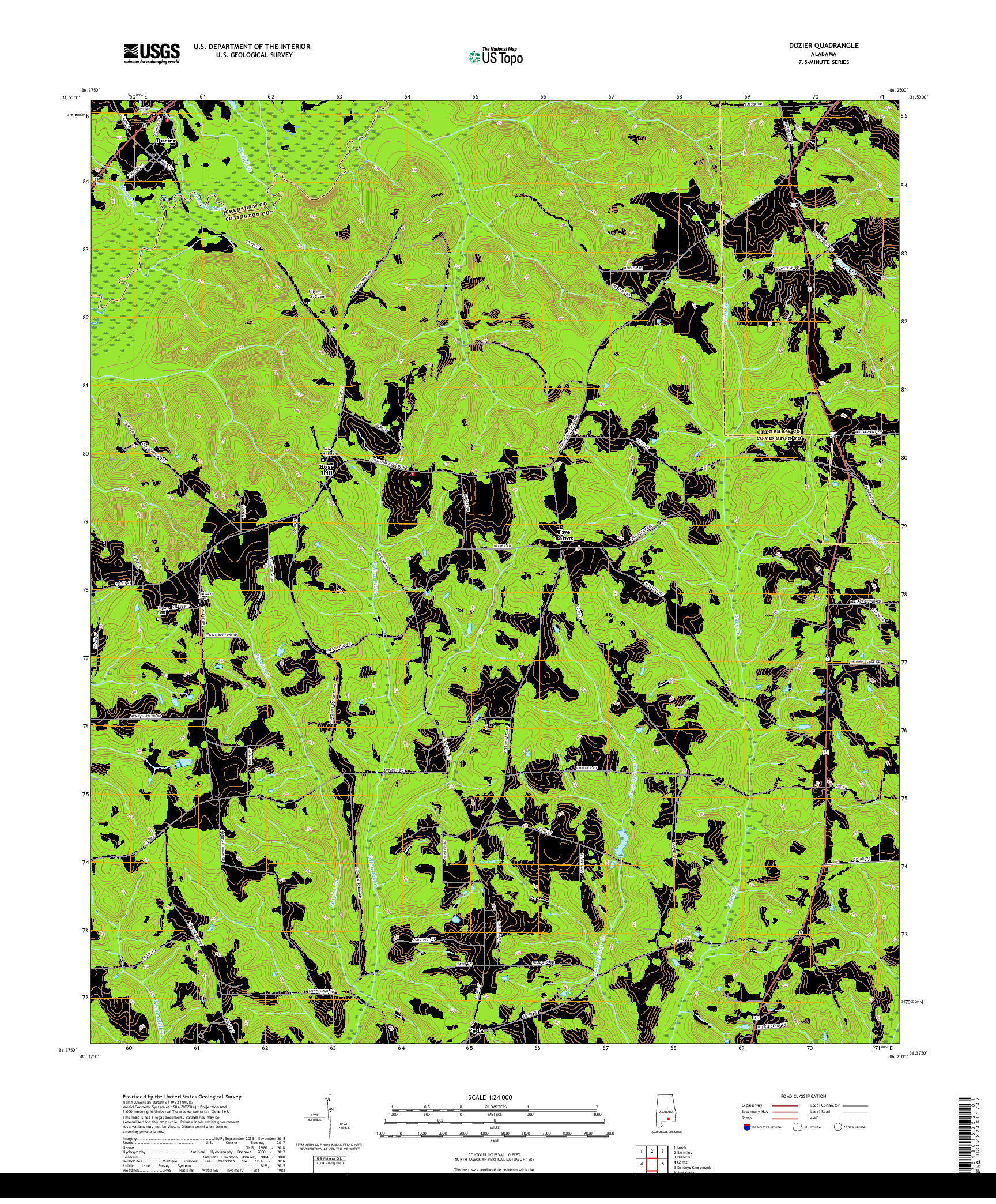 USGS US TOPO 7.5-MINUTE MAP FOR DOZIER, AL 2018