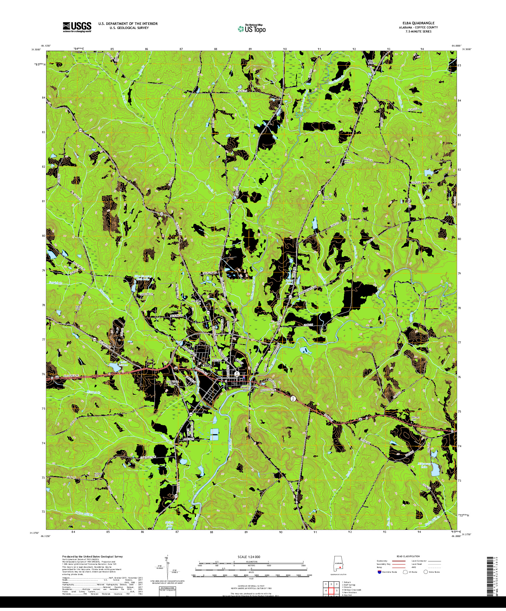 USGS US TOPO 7.5-MINUTE MAP FOR ELBA, AL 2018