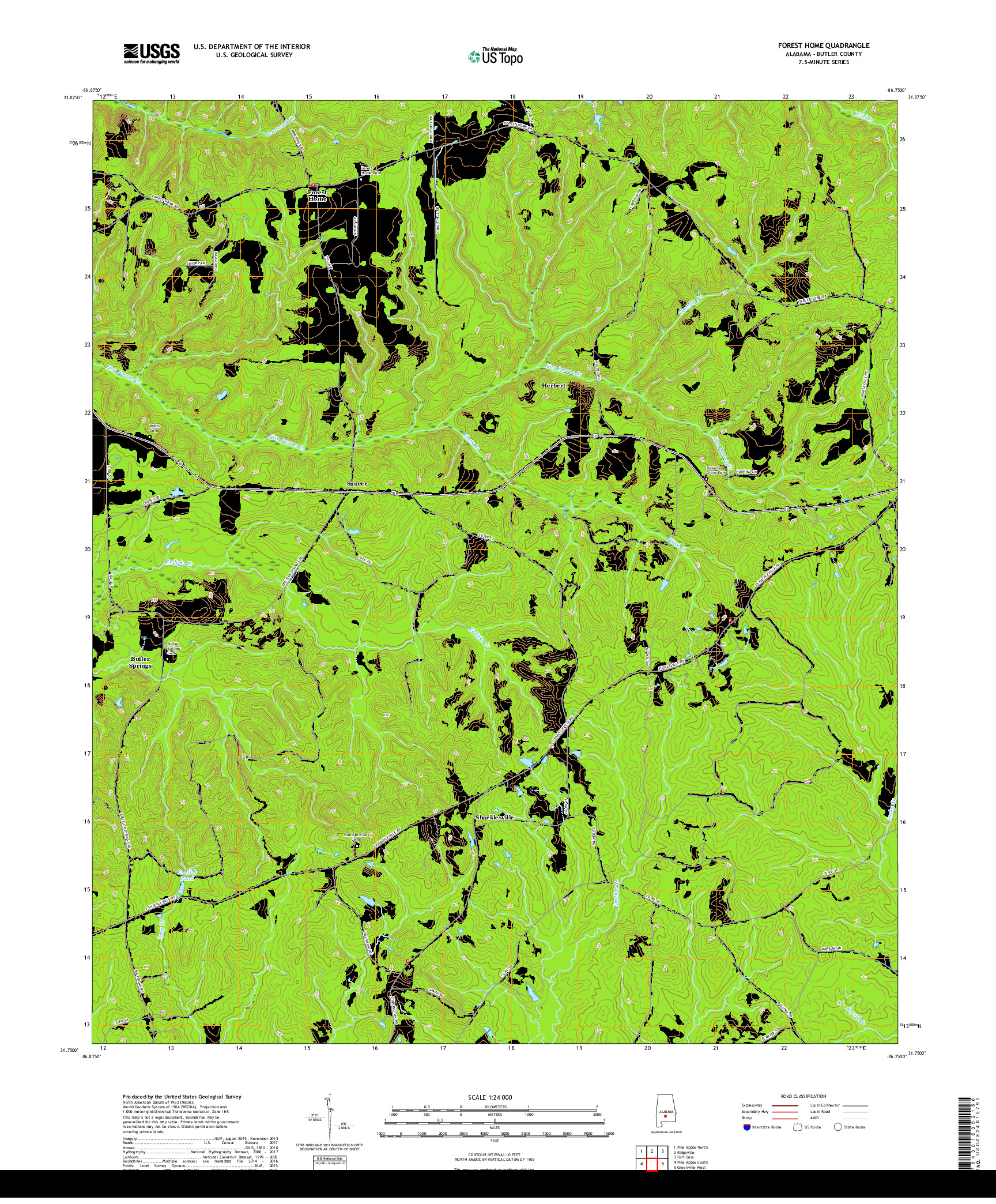 USGS US TOPO 7.5-MINUTE MAP FOR FOREST HOME, AL 2018