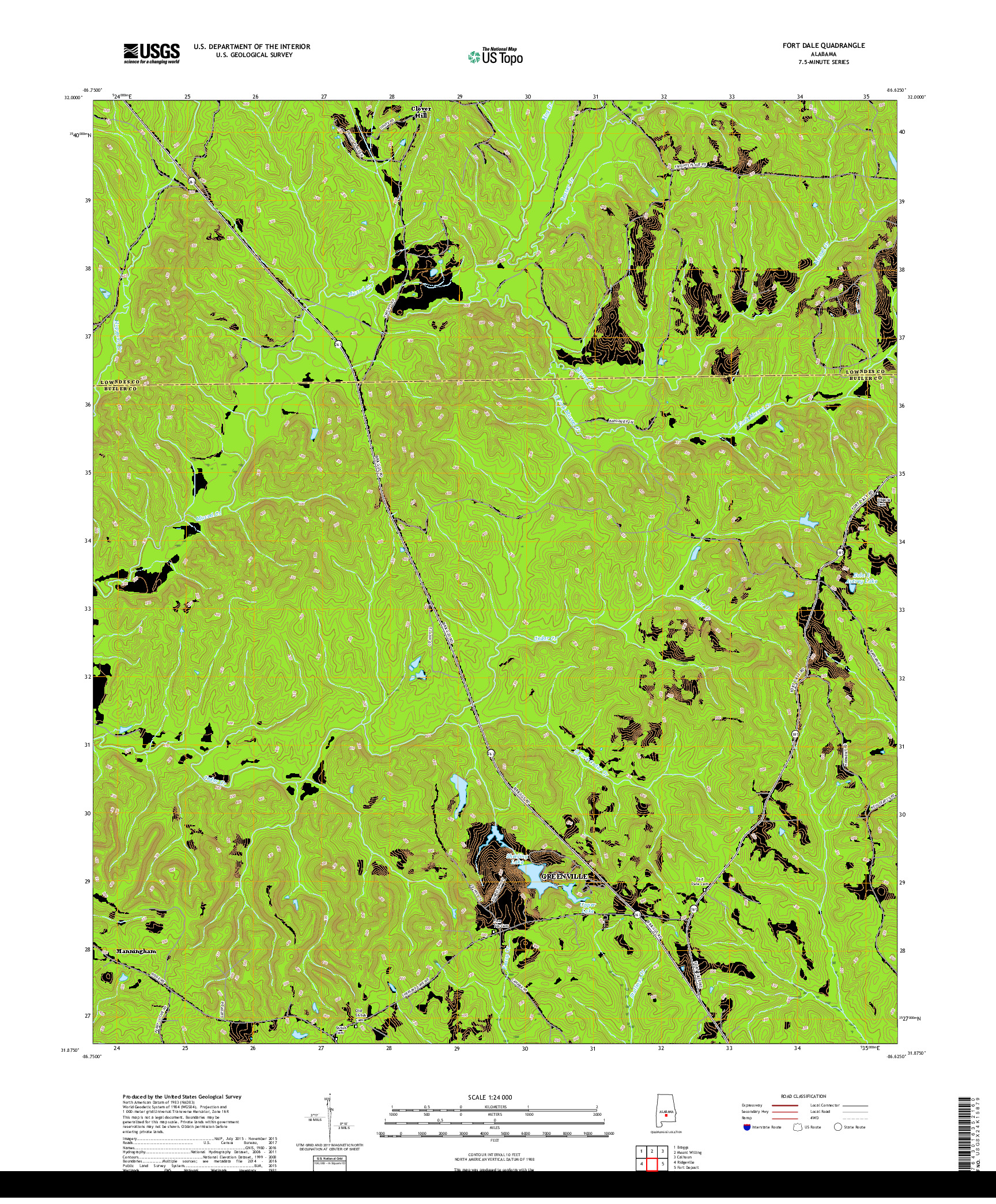 USGS US TOPO 7.5-MINUTE MAP FOR FORT DALE, AL 2018