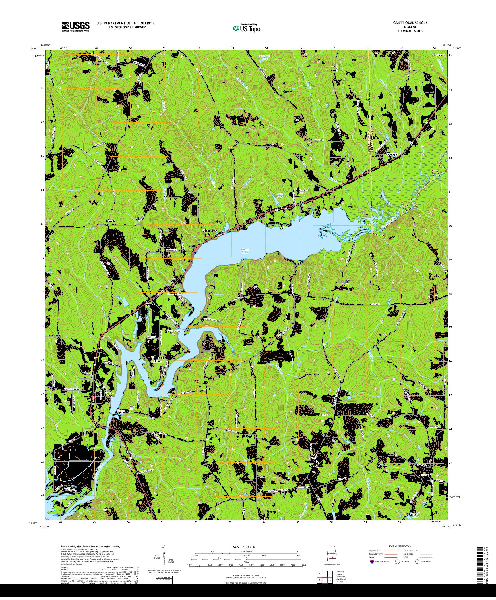 USGS US TOPO 7.5-MINUTE MAP FOR GANTT, AL 2018